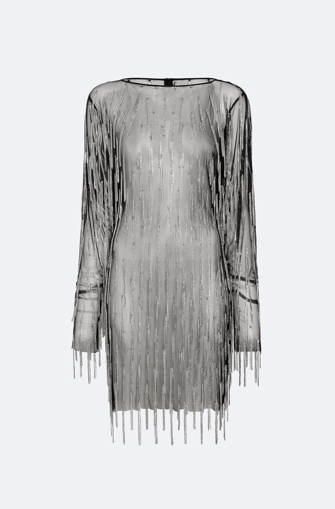 Rhinestone Fringe Boatneck Mini Dress - LAPOINTE