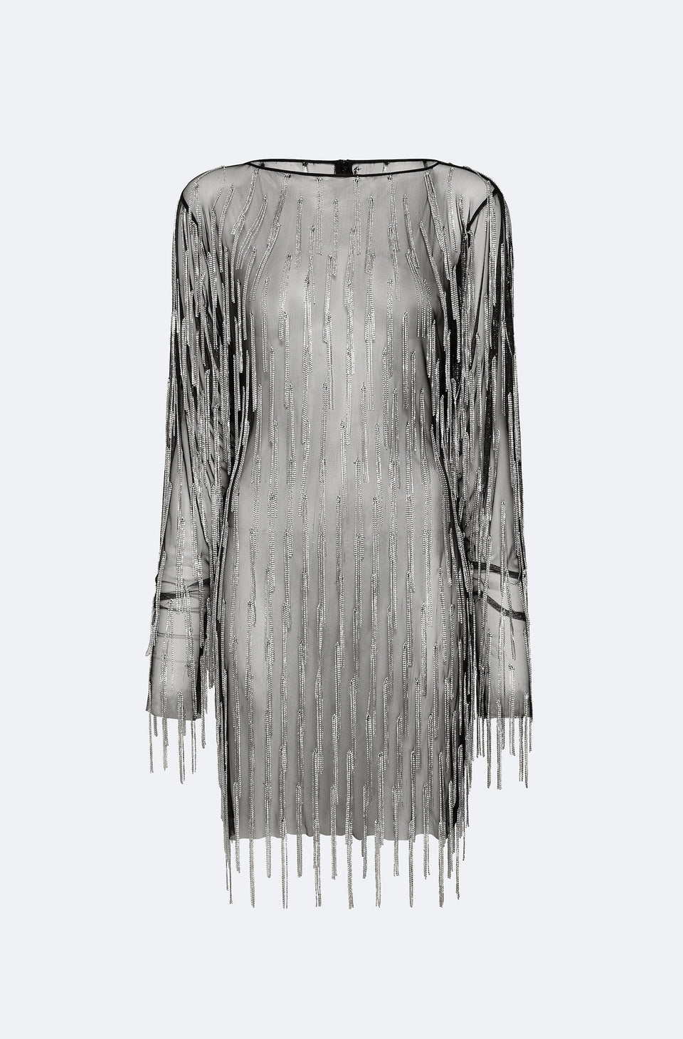 Rhinestone Fringe Boatneck Mini Dress - LAPOINTE