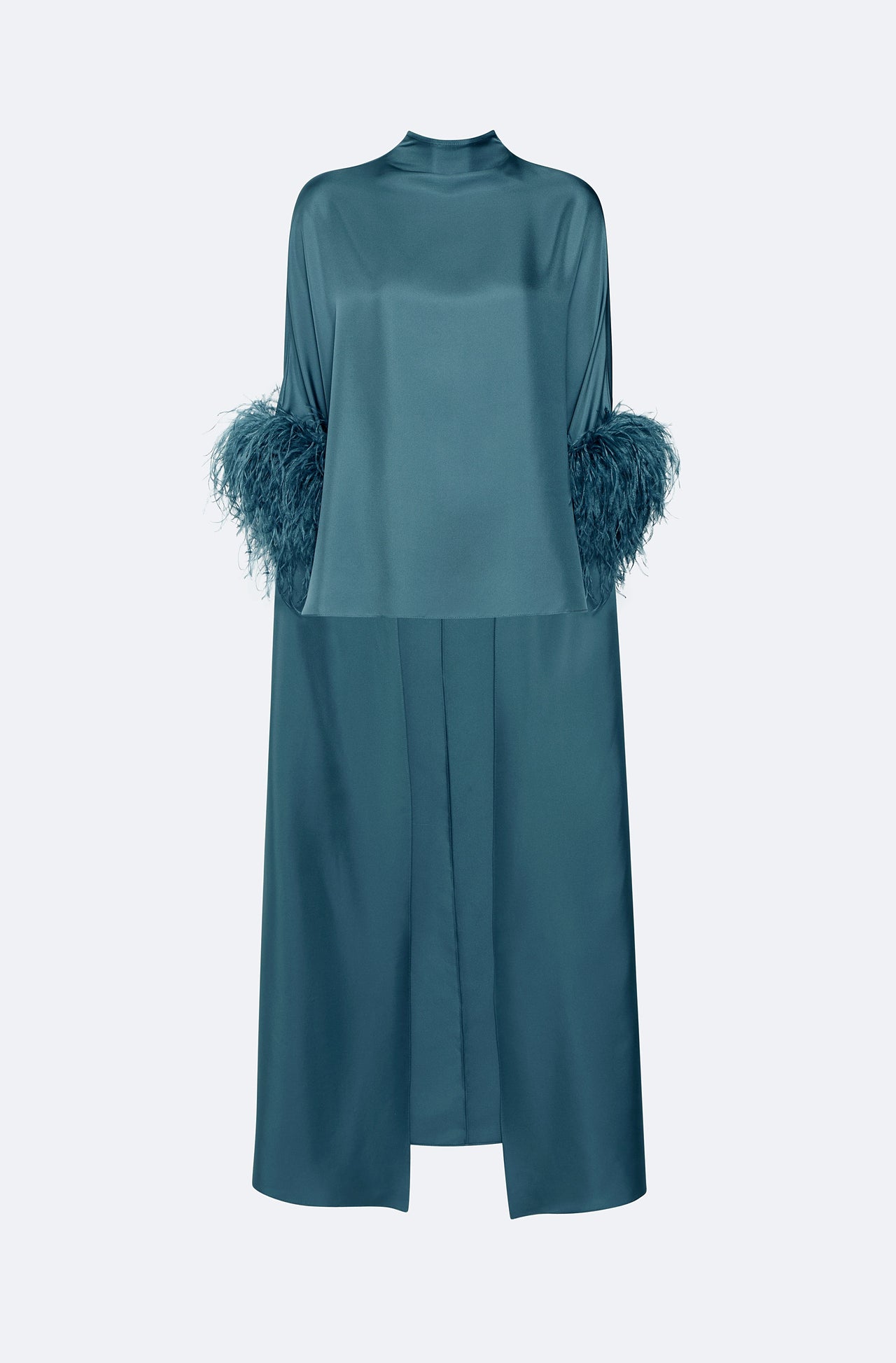 Silky Twill High Low Mock Neck Top With Feathers - LAPOINTE