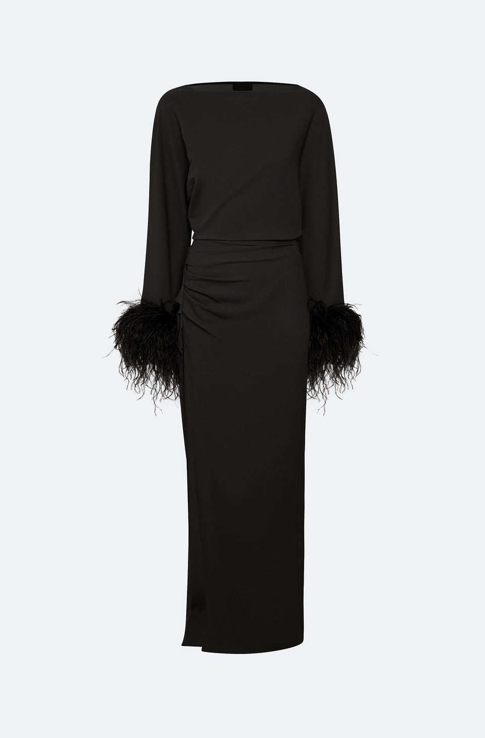 Stretch Drape Crepe Off The Shoulder Dress With Feathers - LAPOINTE