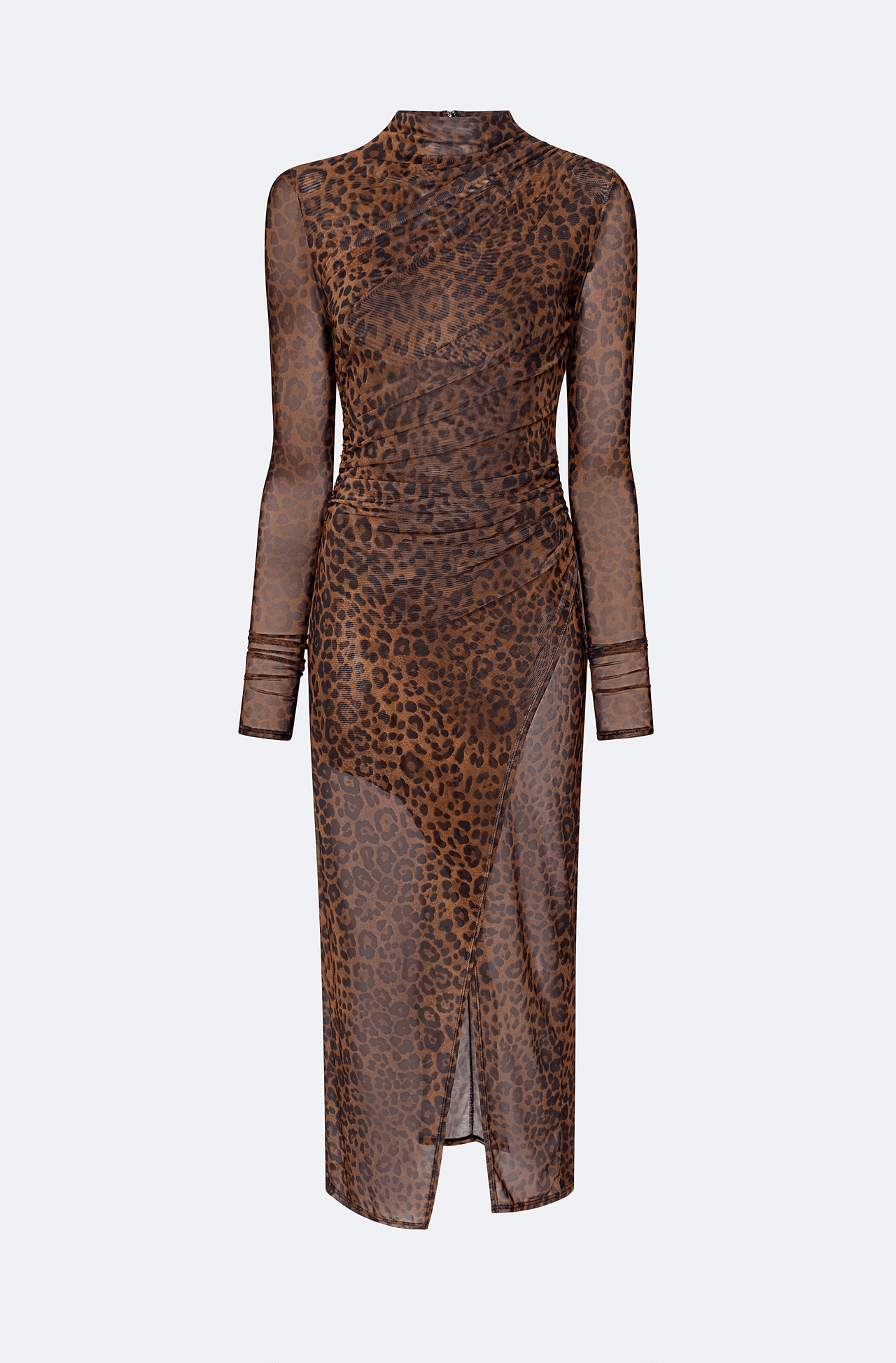 Printed Mesh Draped Midi Dress - LAPOINTE