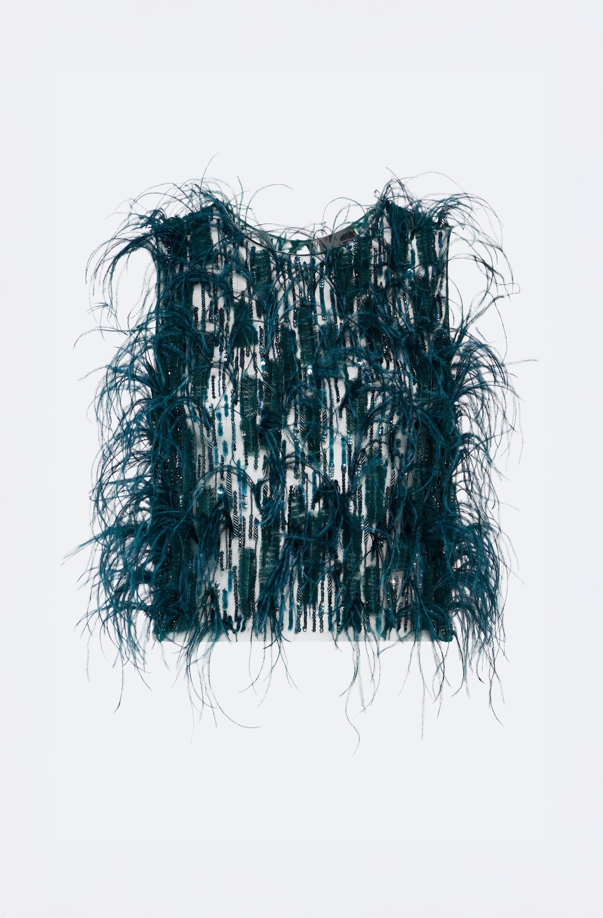 Cascading Feather Embellished Cropped Tank - LAPOINTE