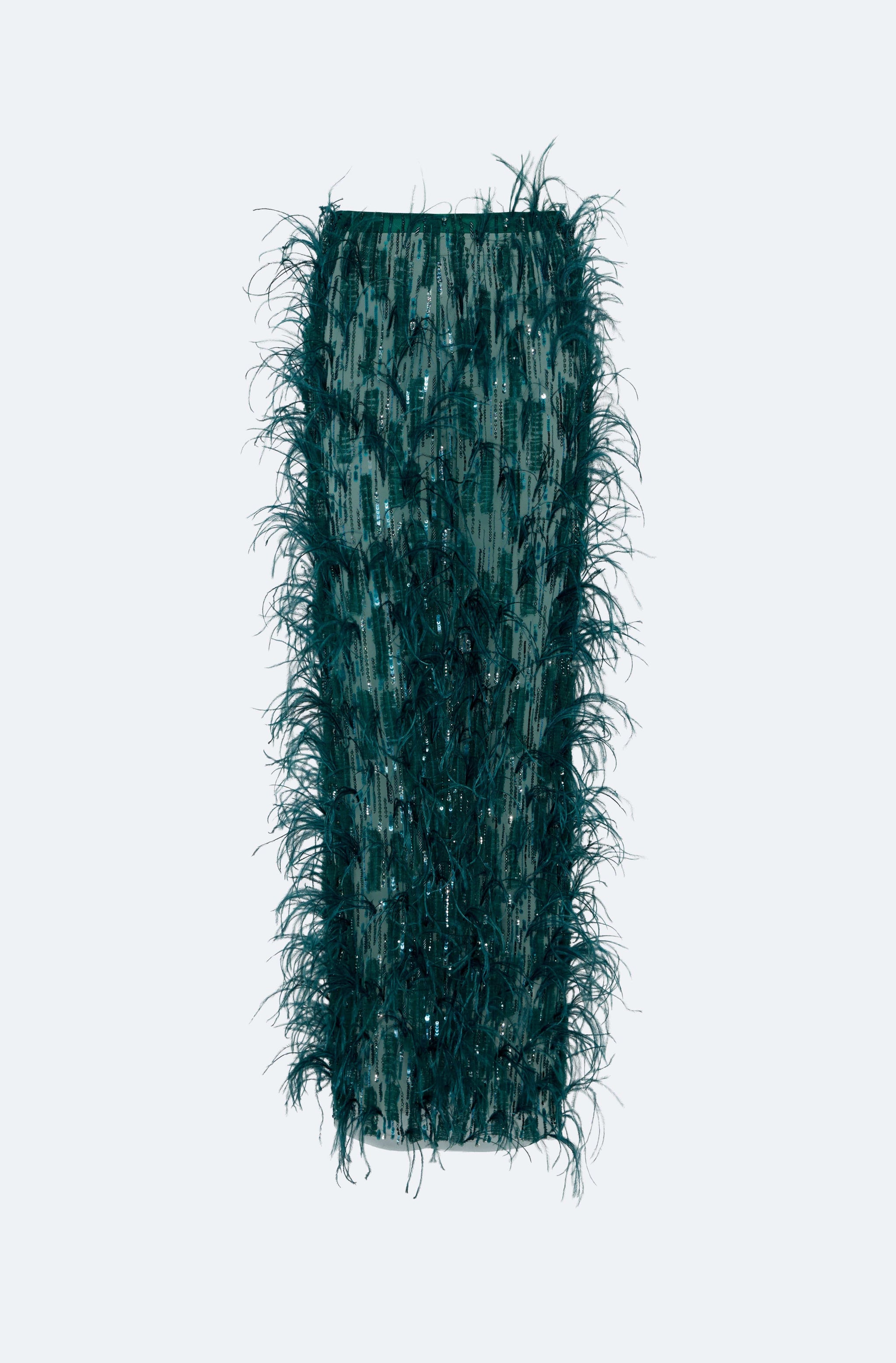 Cascading Feather Embellished Long Pencil Skirt - LAPOINTE