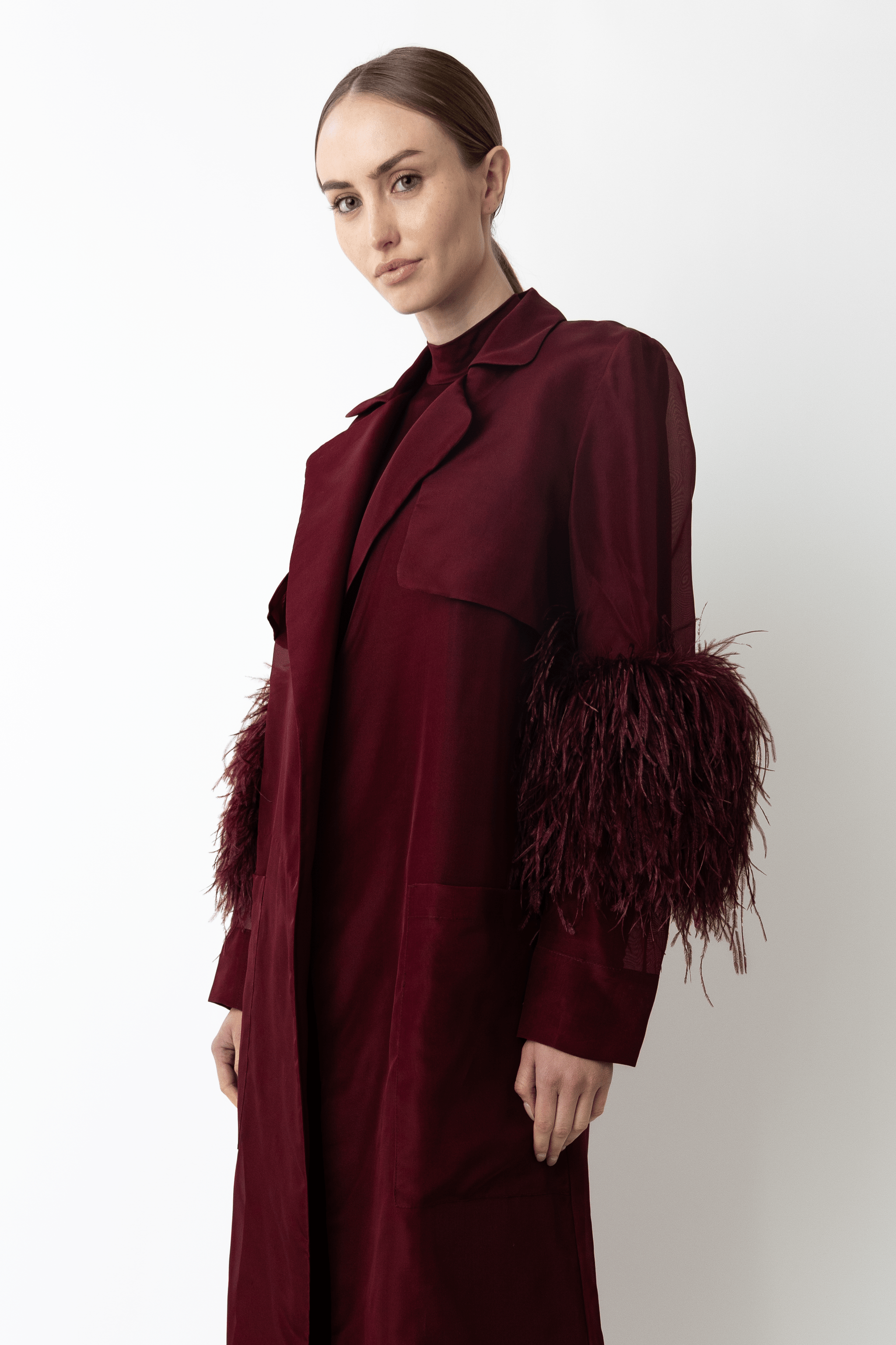 Organza Sheer Duster With Feathers - LAPOINTE