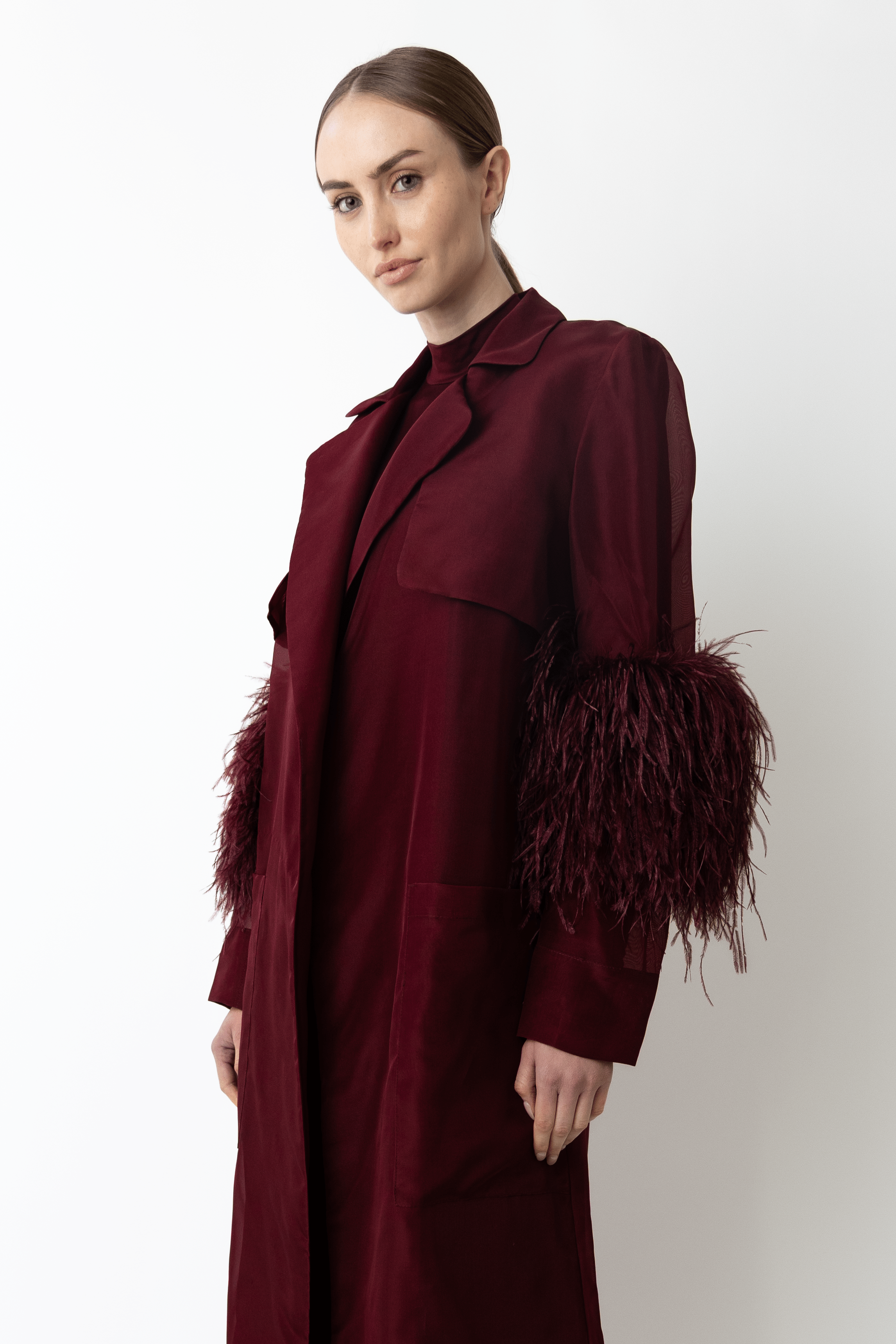 Organza Sheer Duster With Feathers - LAPOINTE