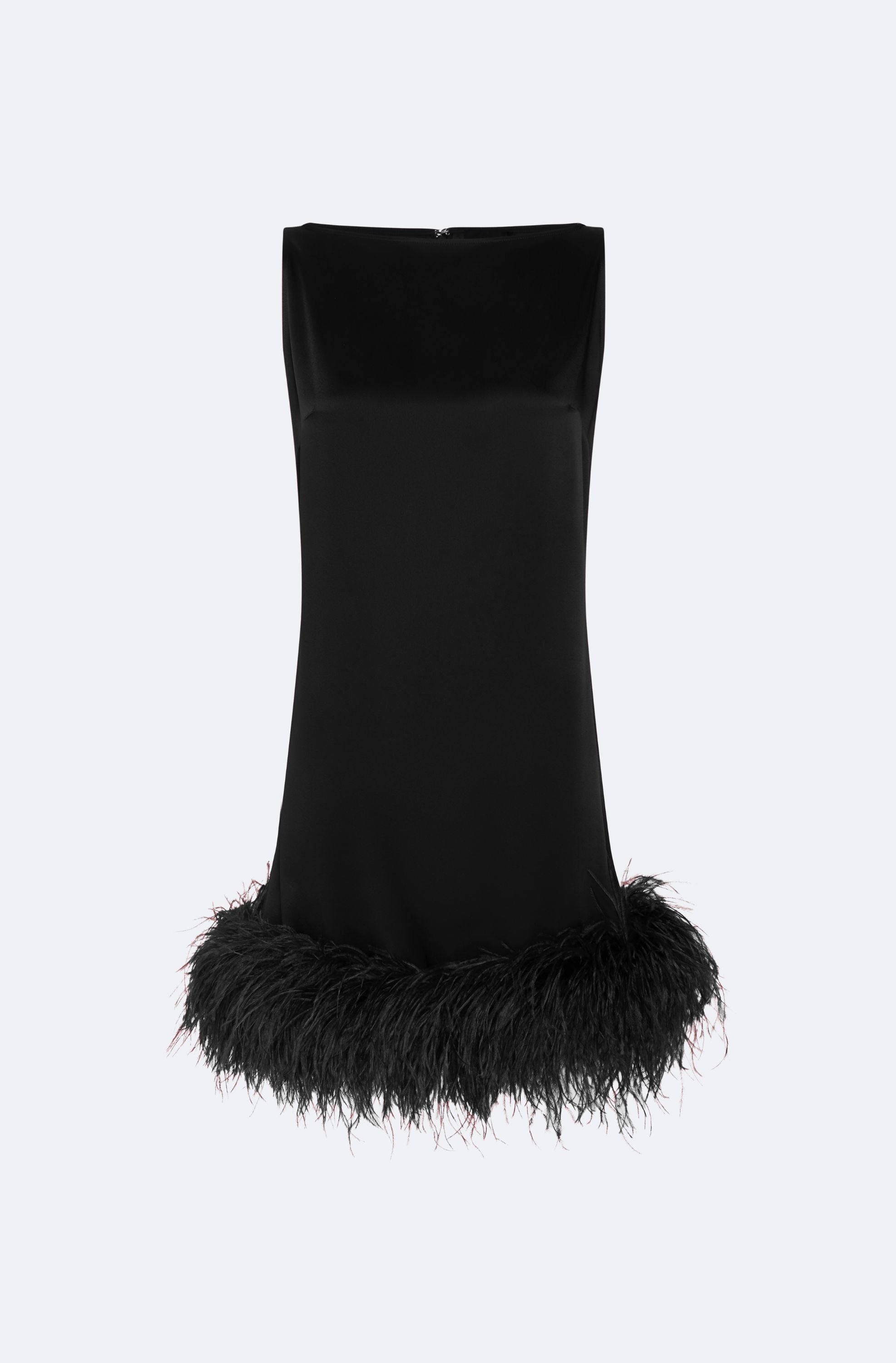Satin Sleeveless Mini Dress With Feathers - LAPOINTE