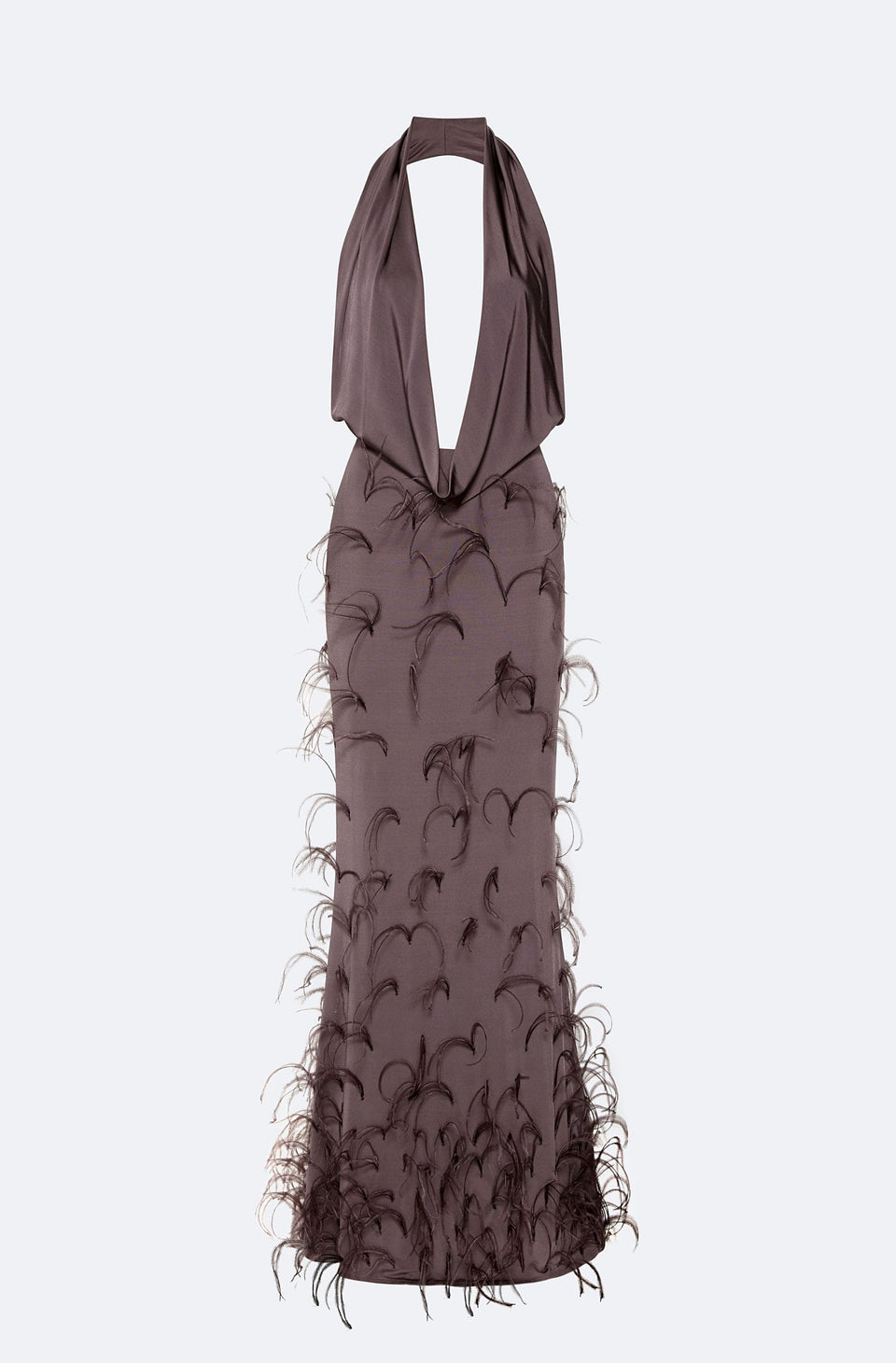 Lightweight Jersey Deep Cowl Neck Gown With Feathers - LAPOINTE