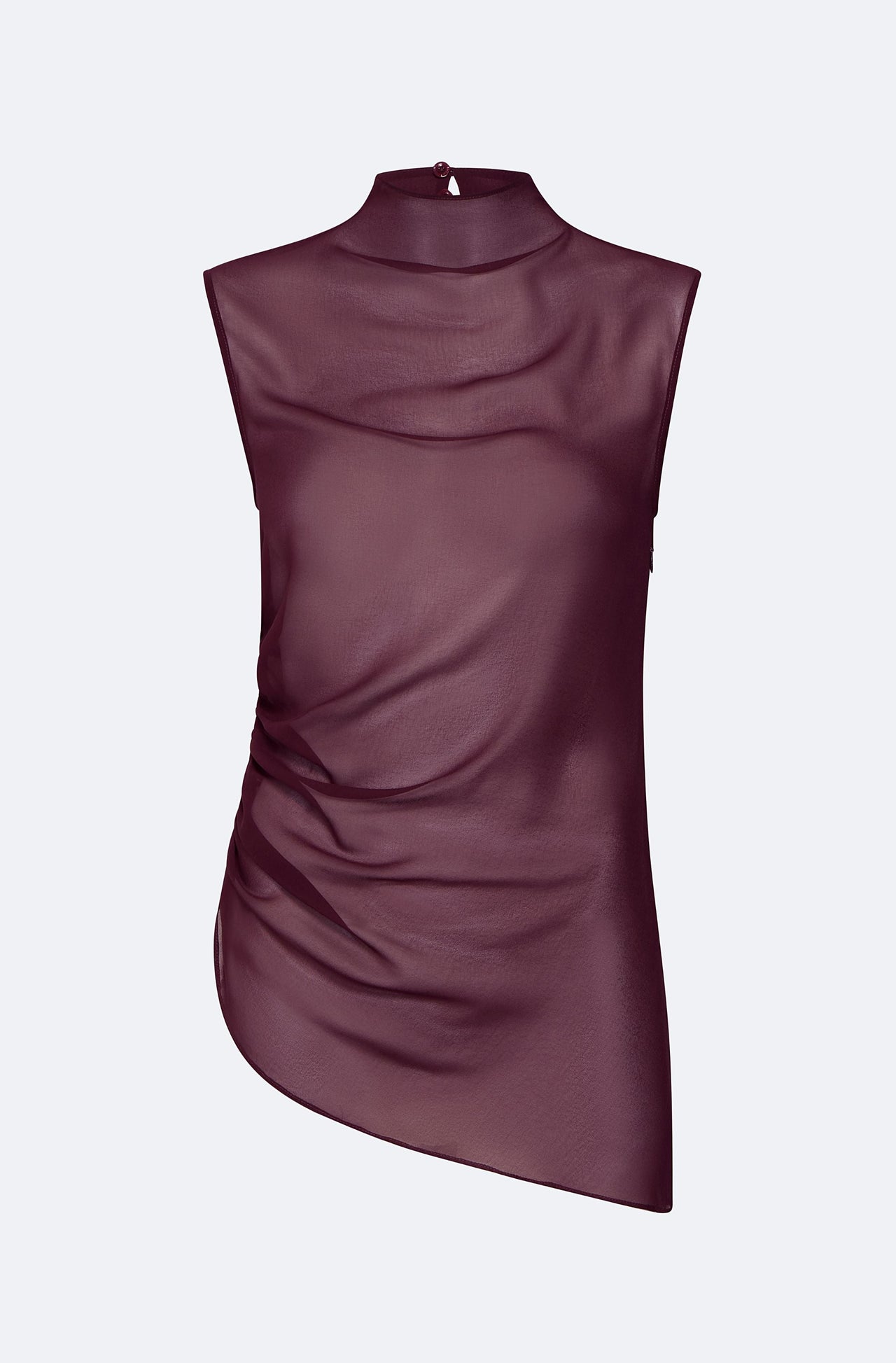 Lightweight Georgette Mock Neck Ruched Top - LAPOINTE
