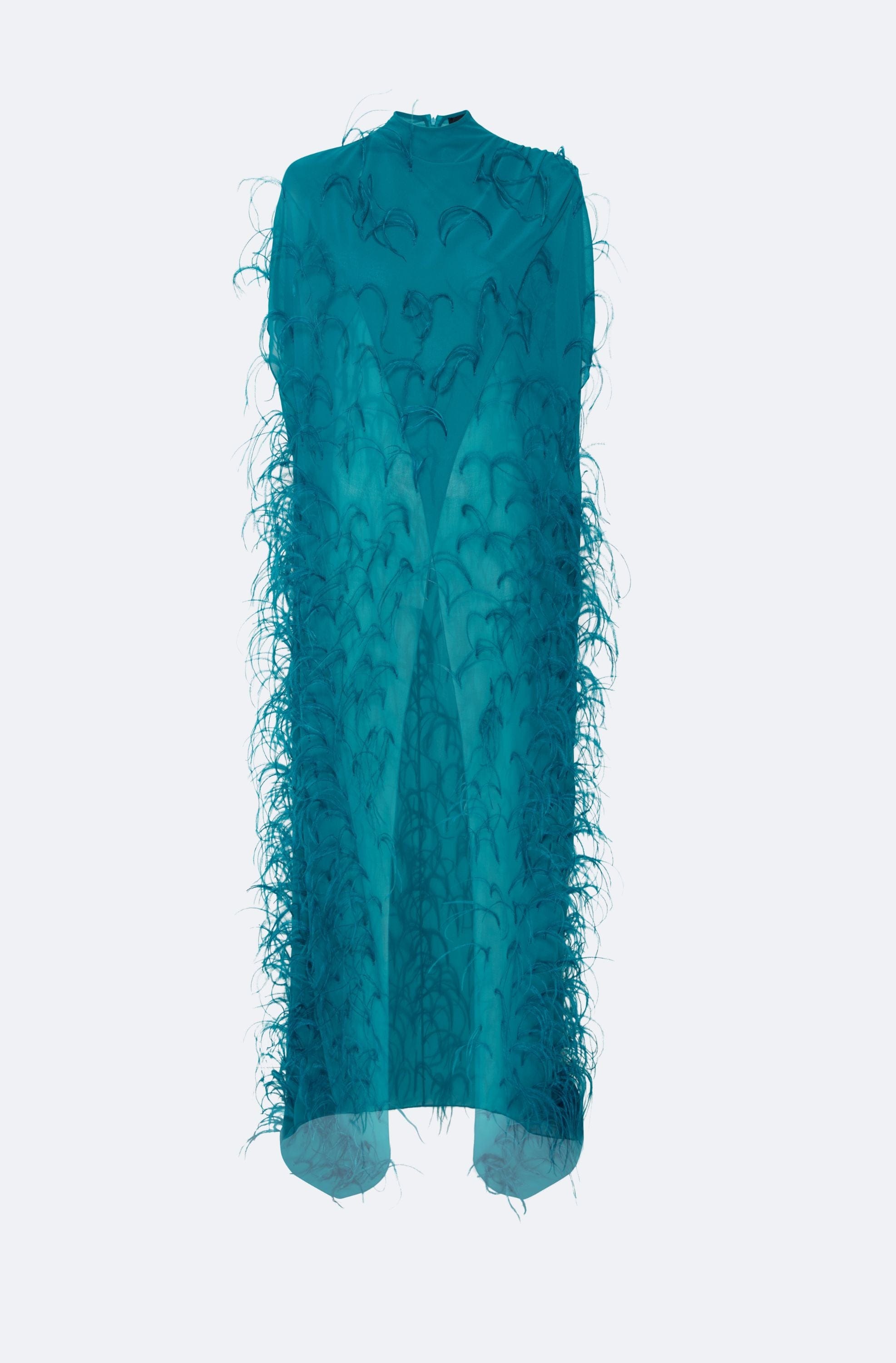 Lightweight Georgette Mock Neck Maxi Top With Feathers - LAPOINTE