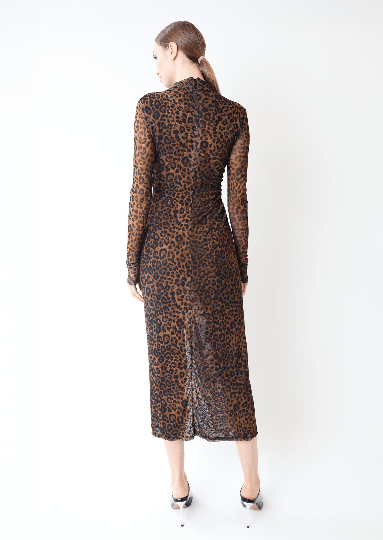 Printed Mesh Draped Midi Dress - LAPOINTE