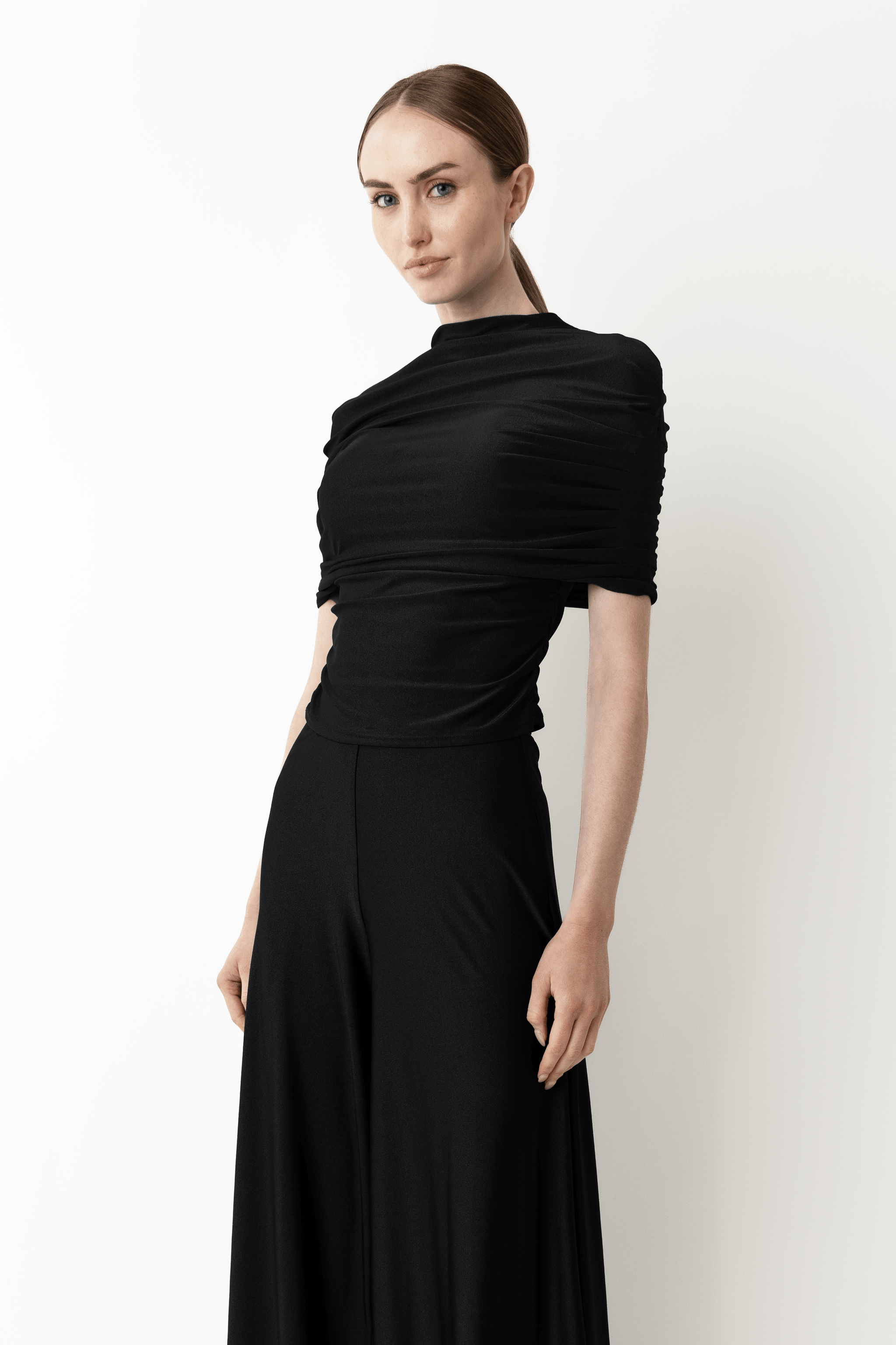 Jersey Mock Neck Ruched Top - LAPOINTE