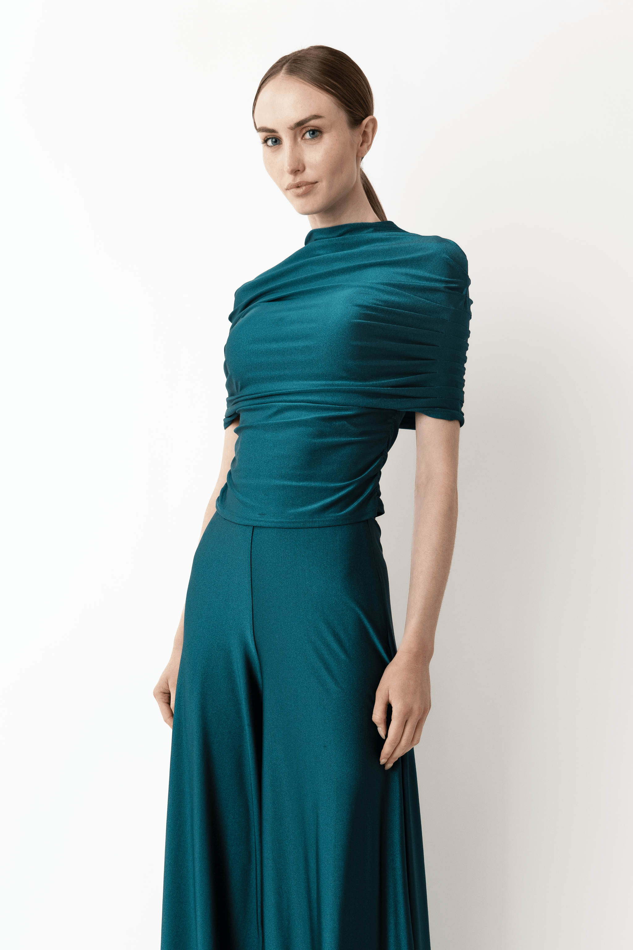 Shine Jersey Mock Neck Ruched Top - LAPOINTE