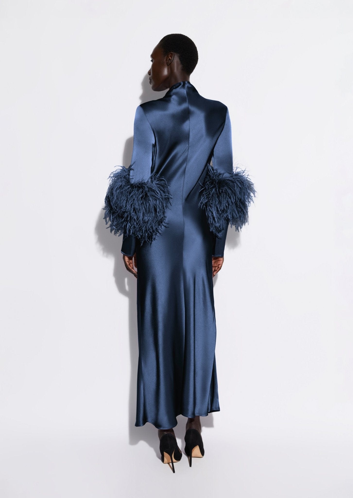 Satin Bias Feather Dress With Slit - LAPOINTE
