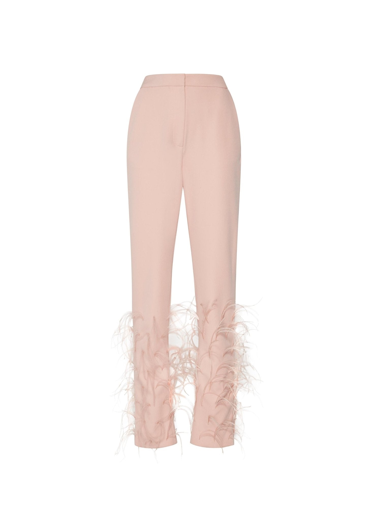 Matte Crepe Slim Trouser With Feather Embroidery - LAPOINTE
