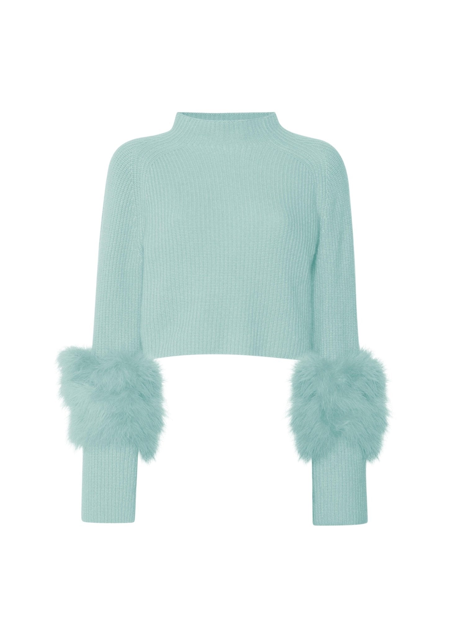 Cashmere Silk Cropped Raglan Sweater with Marabou Feathers - LAPOINTE