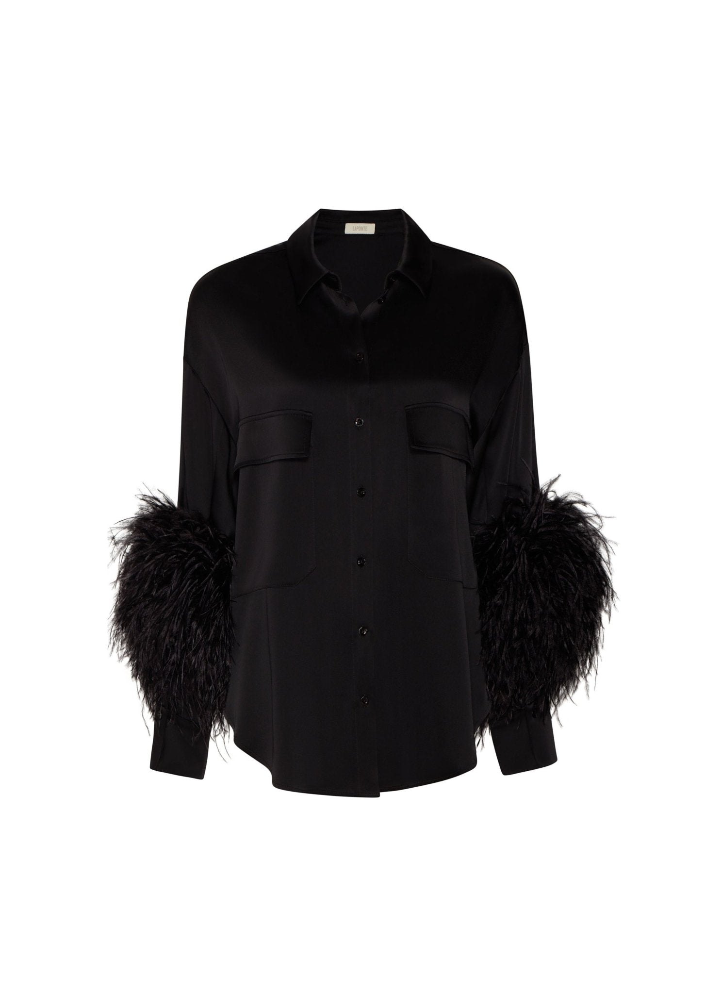 Satin Button Down With Feathers - LAPOINTE