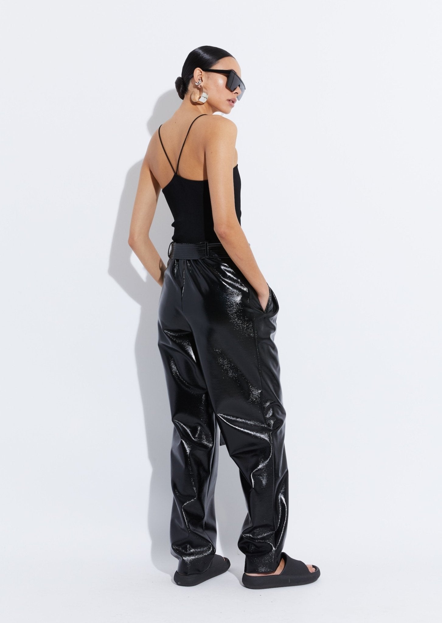 Patent Faux Leather Belted Trouser - LAPOINTE