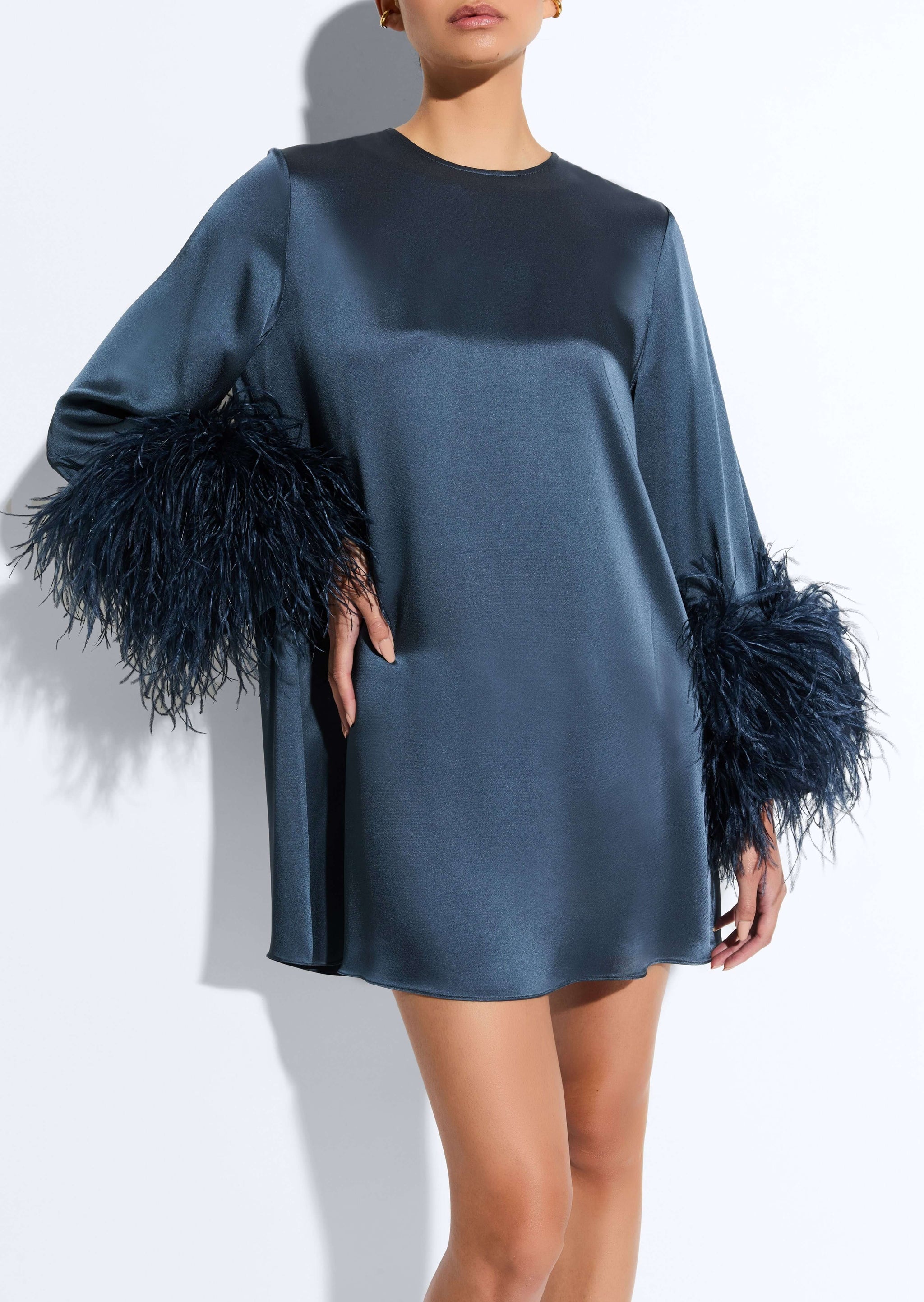 Satin Dress With Feathers - LAPOINTE