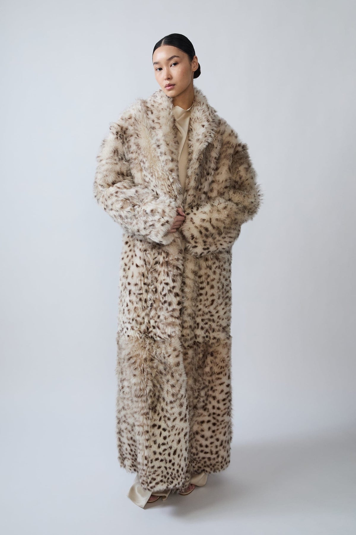 Snow Leopard Shearling Long Coat