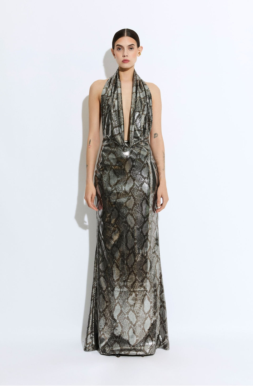 Metal Snake Deep Cowl Neck Gown