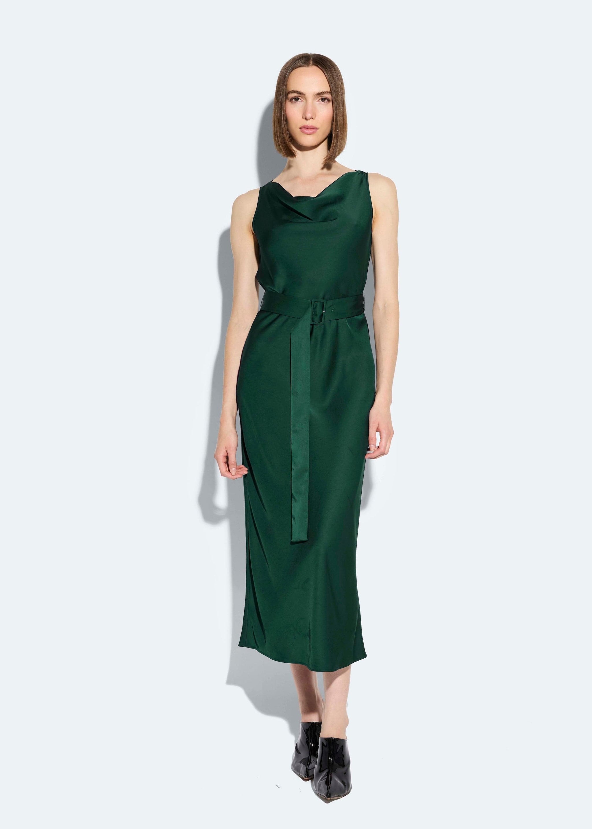 Satin Bias Belted Dress