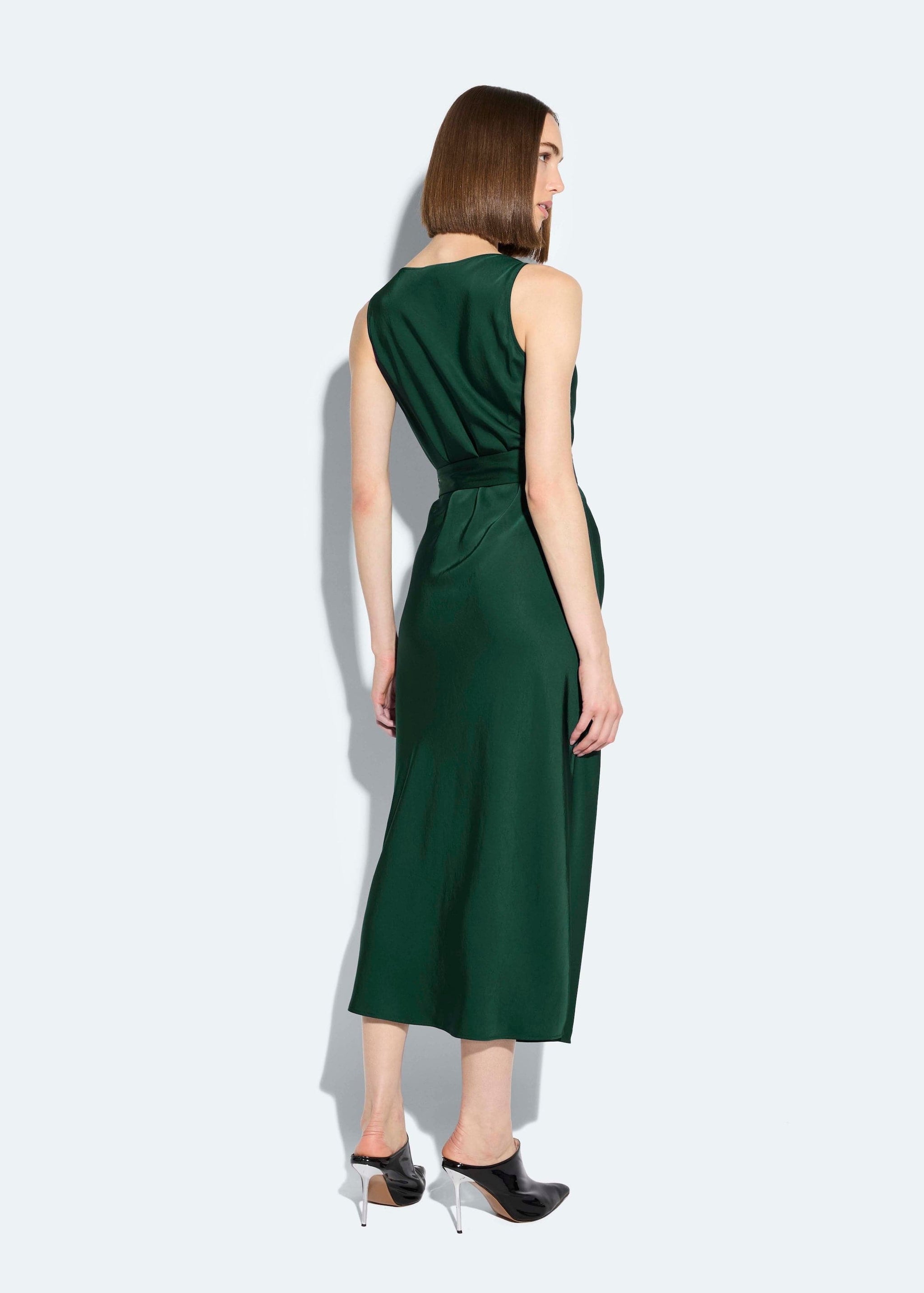Satin Bias Belted Dress