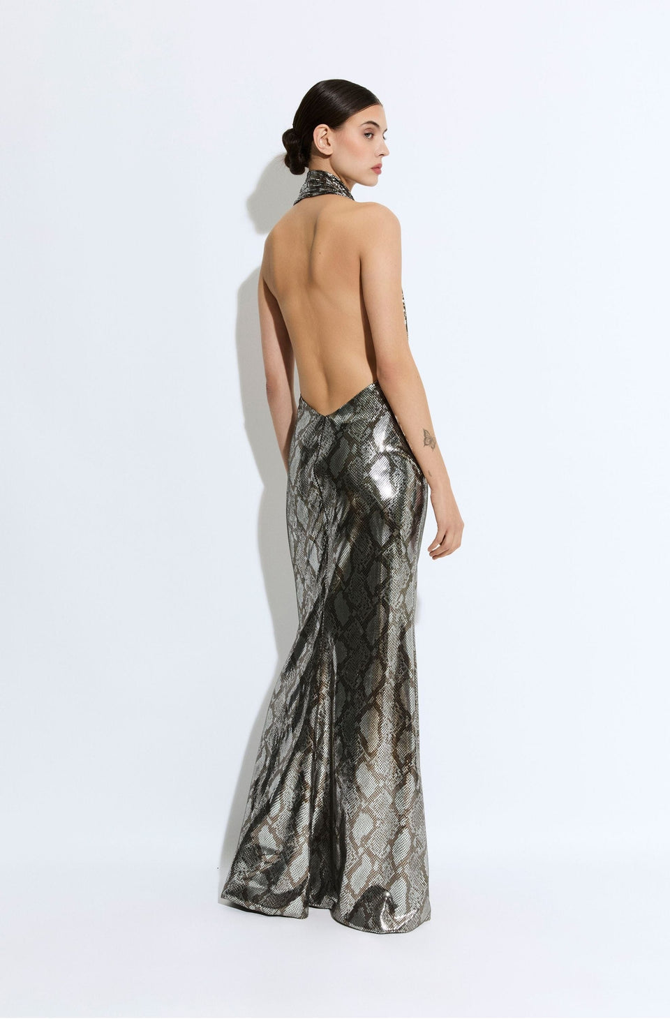 Metal Snake Deep Cowl Neck Gown