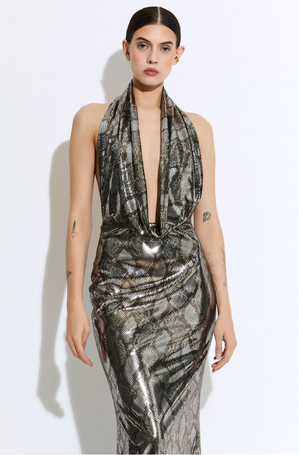 Metal Snake Deep Cowl Neck Gown