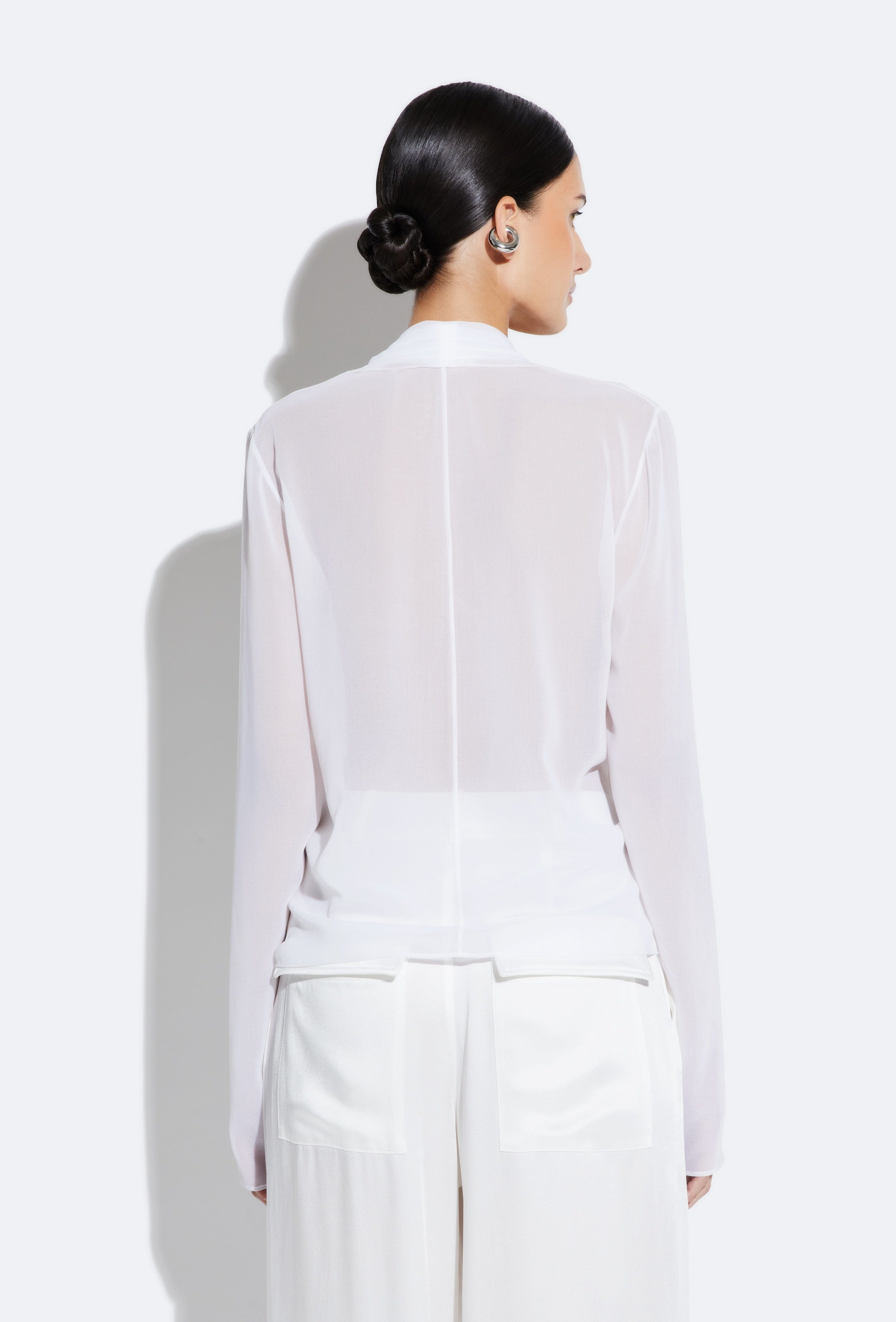 Georgette Wrap Top in White White and Neutral | LAPOINTE