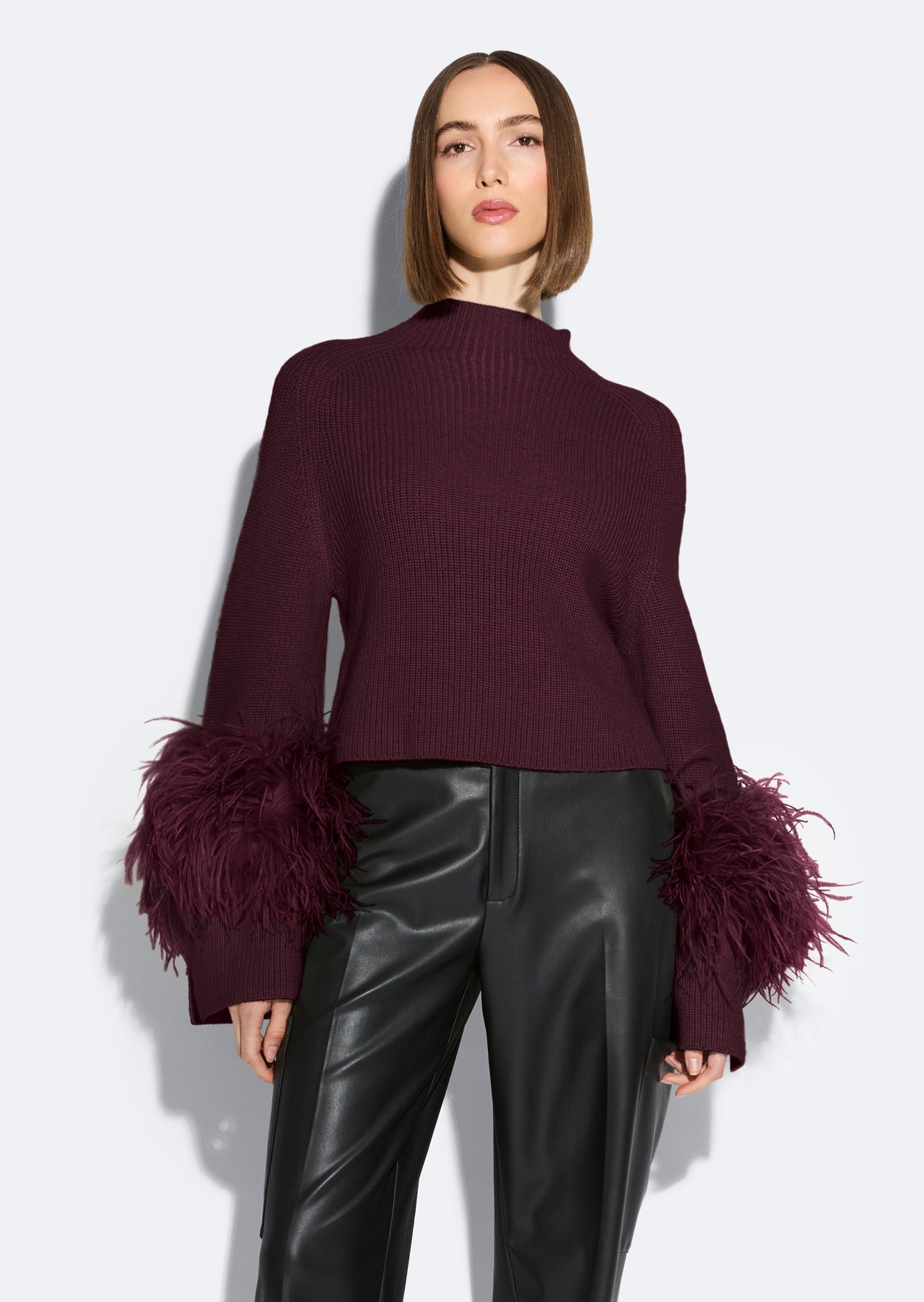 Merino Mock Neck Sweater With Feathers