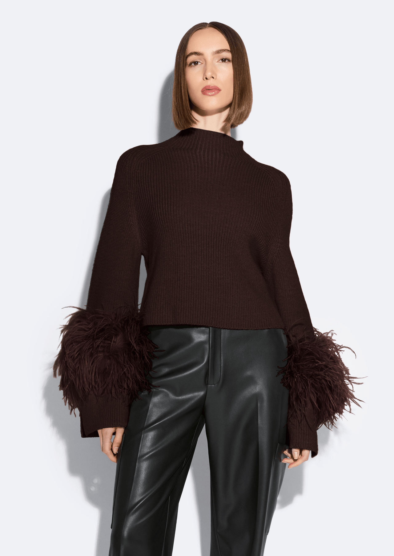 Merino Mock Neck Sweater With Feathers - LAPOINTE