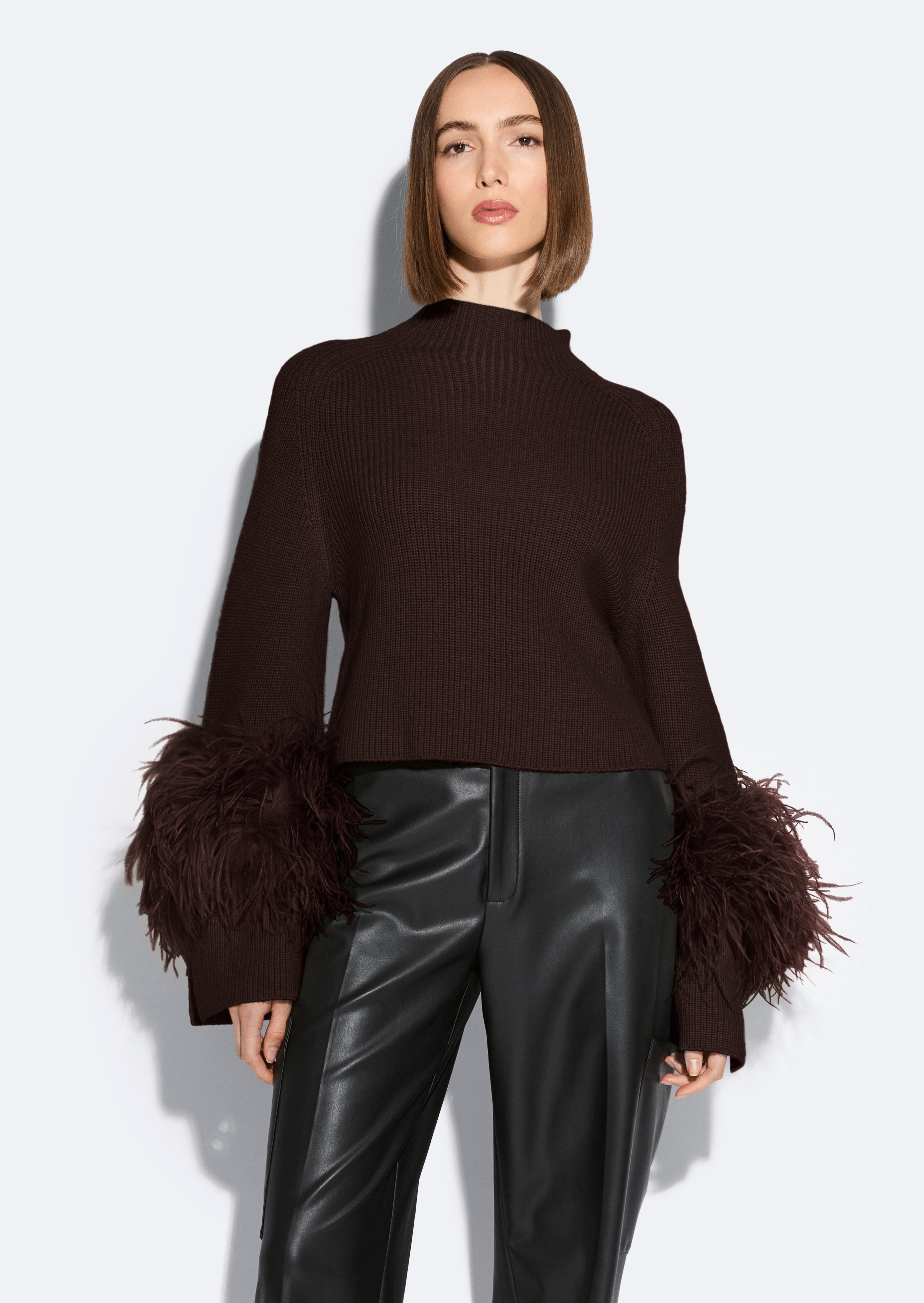 Merino Mock Neck Sweater With Feathers - LAPOINTE