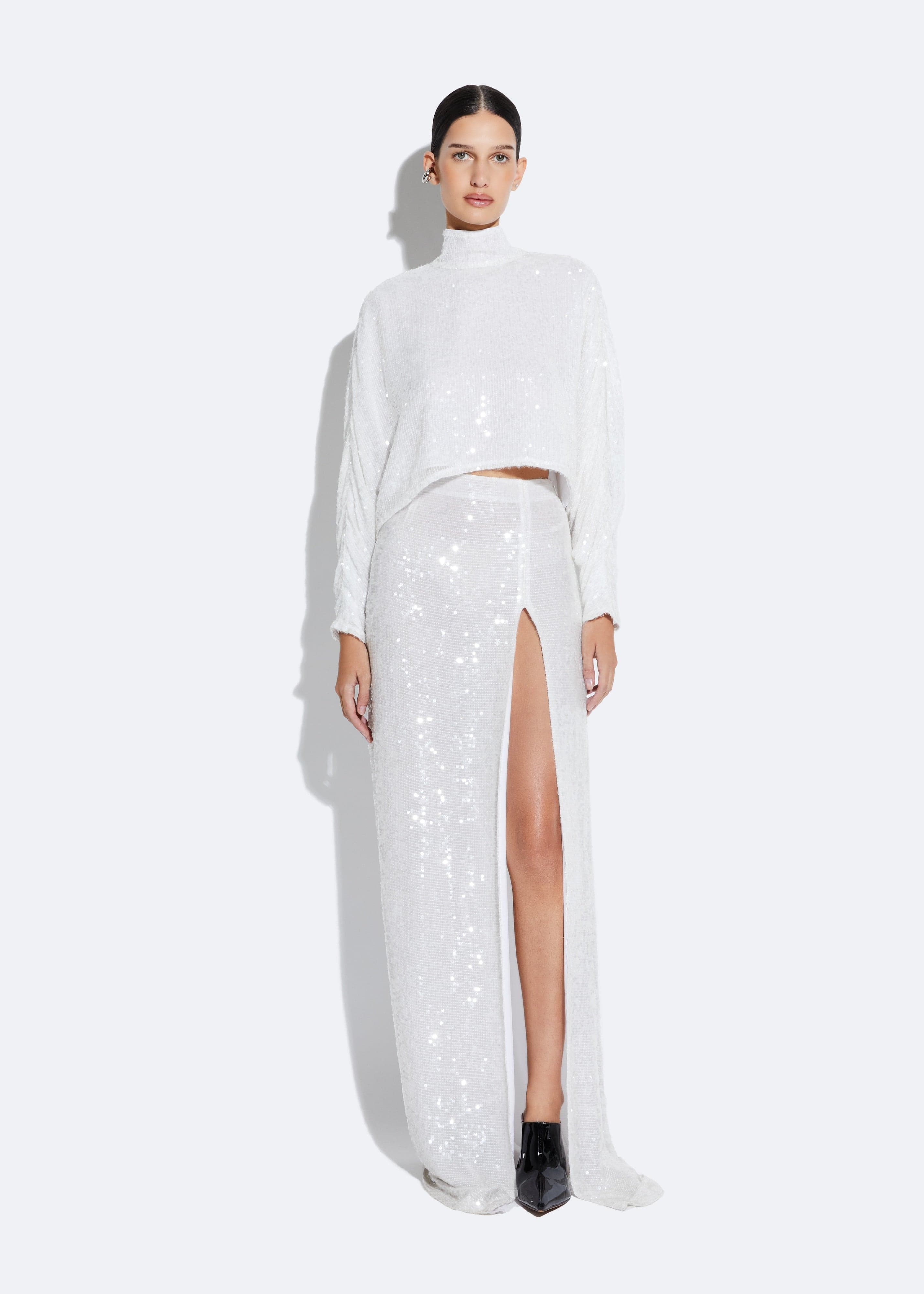 White sequin hot sale maxi skirt