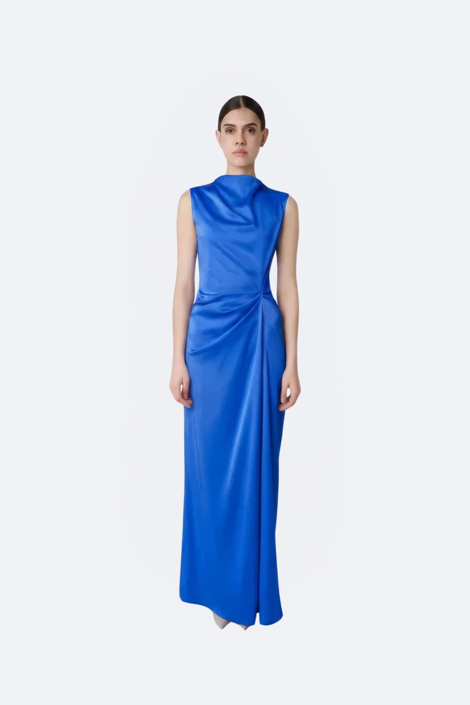 Lightweight Satin Sleeveless Gown With Tucks