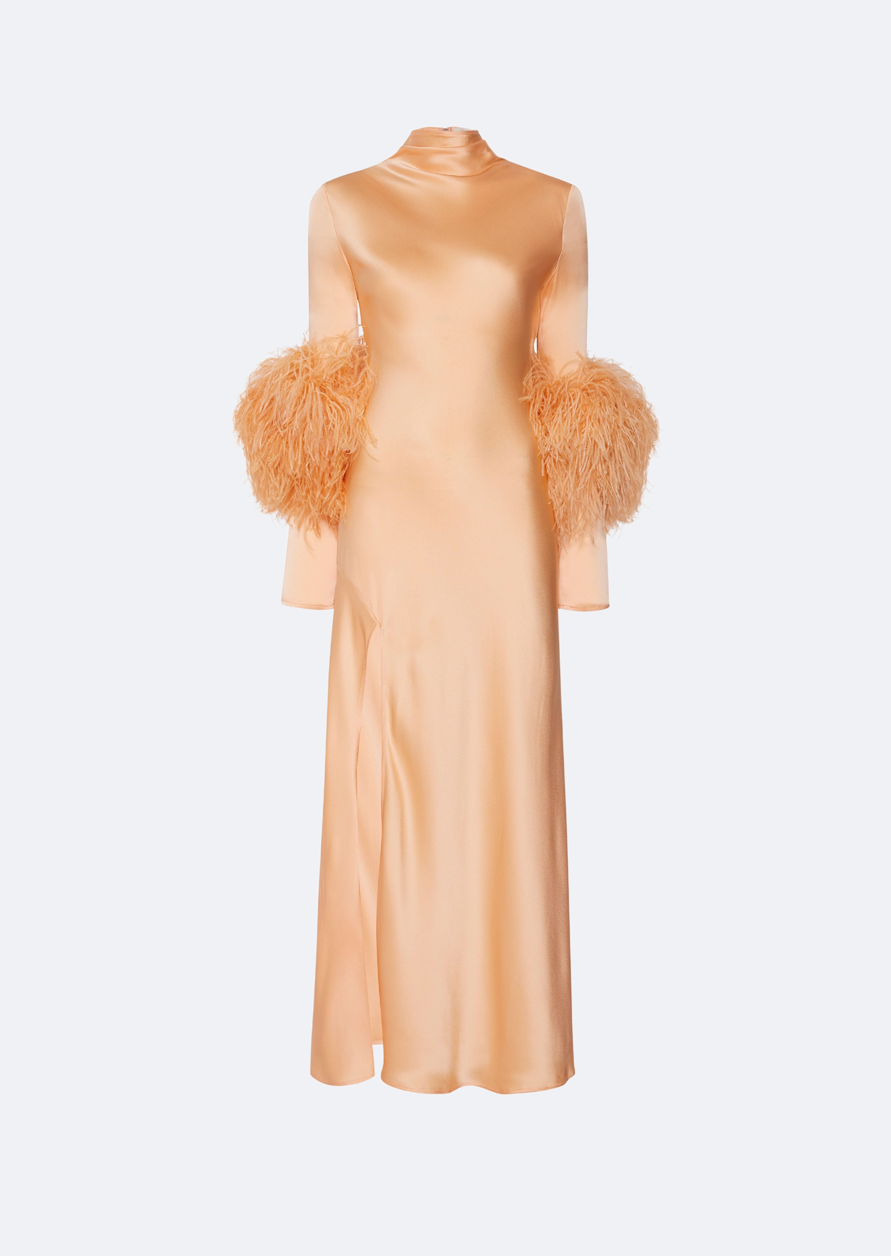 Satin Bias Feather Dress With Slit