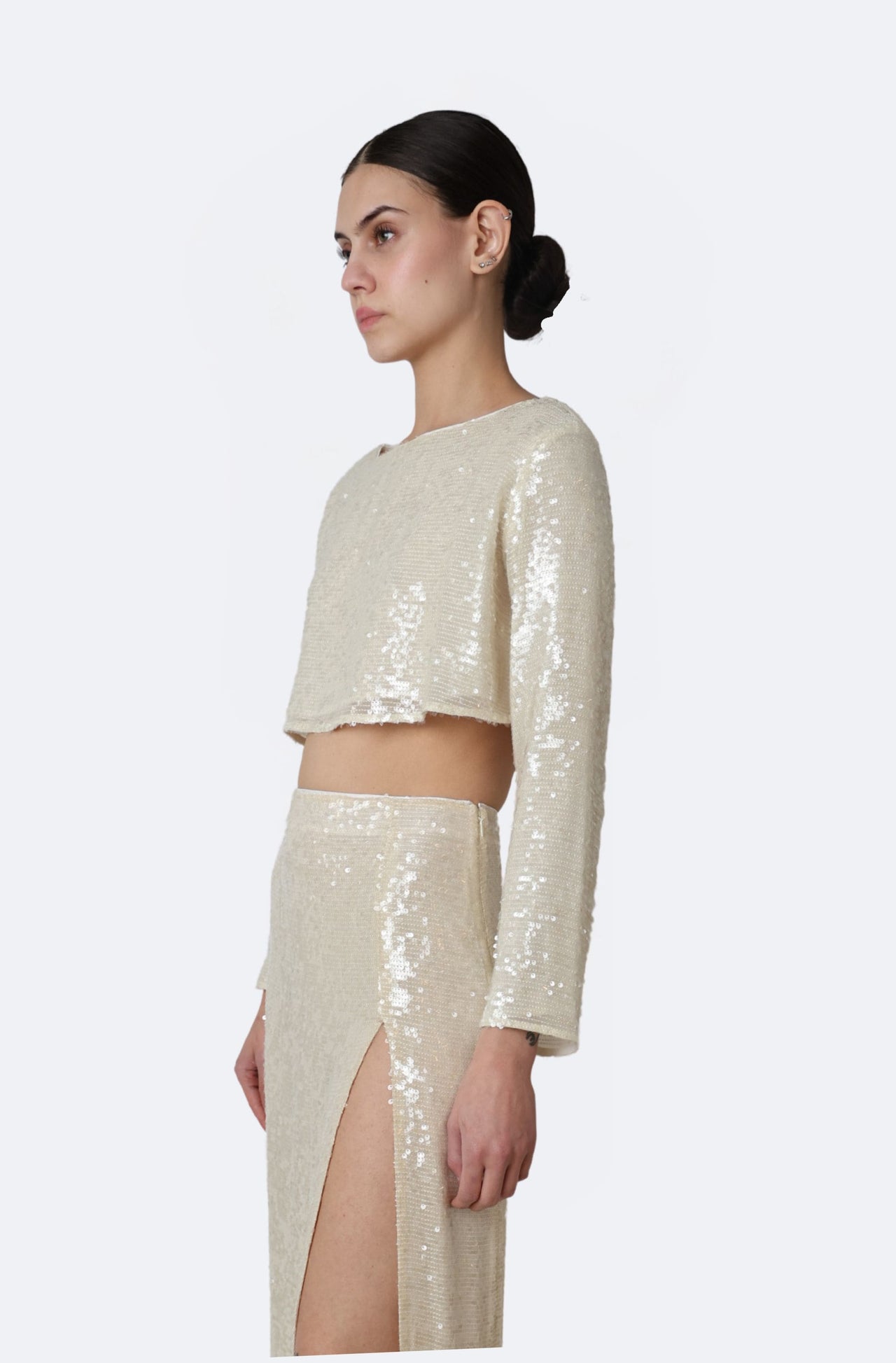 Sequin Cropped Boatneck Top - LAPOINTE