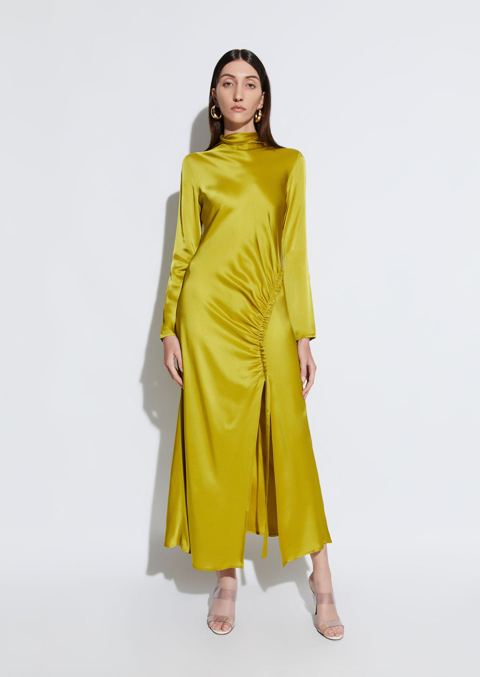 Satin Bias Tab Dress With Slit