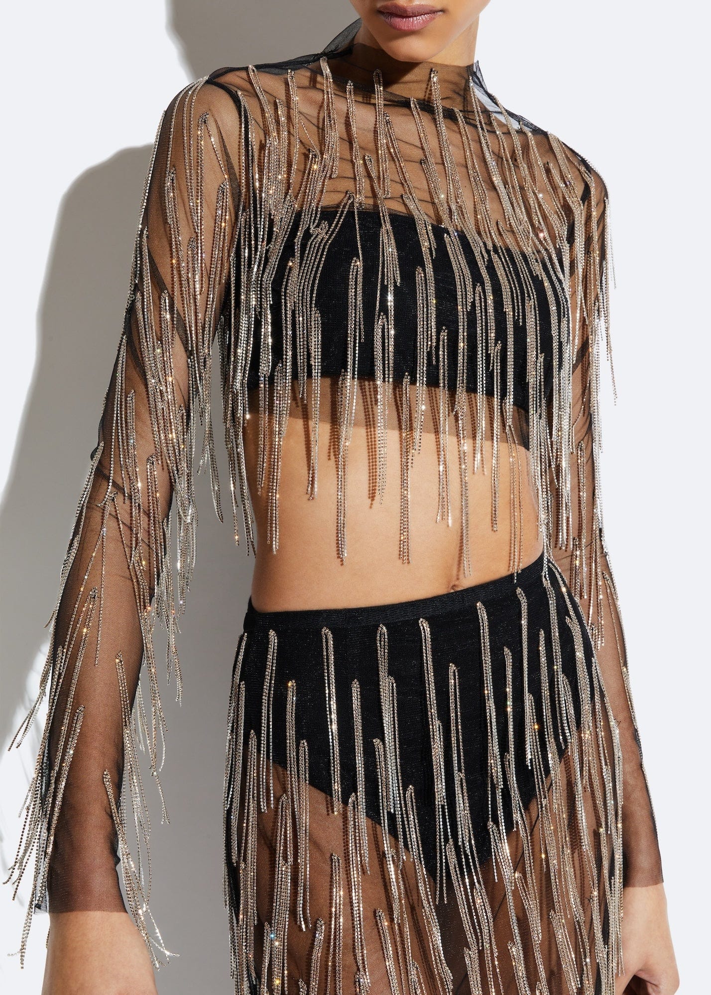 Mesh Diamond Fringe Cropped Top - LAPOINTE