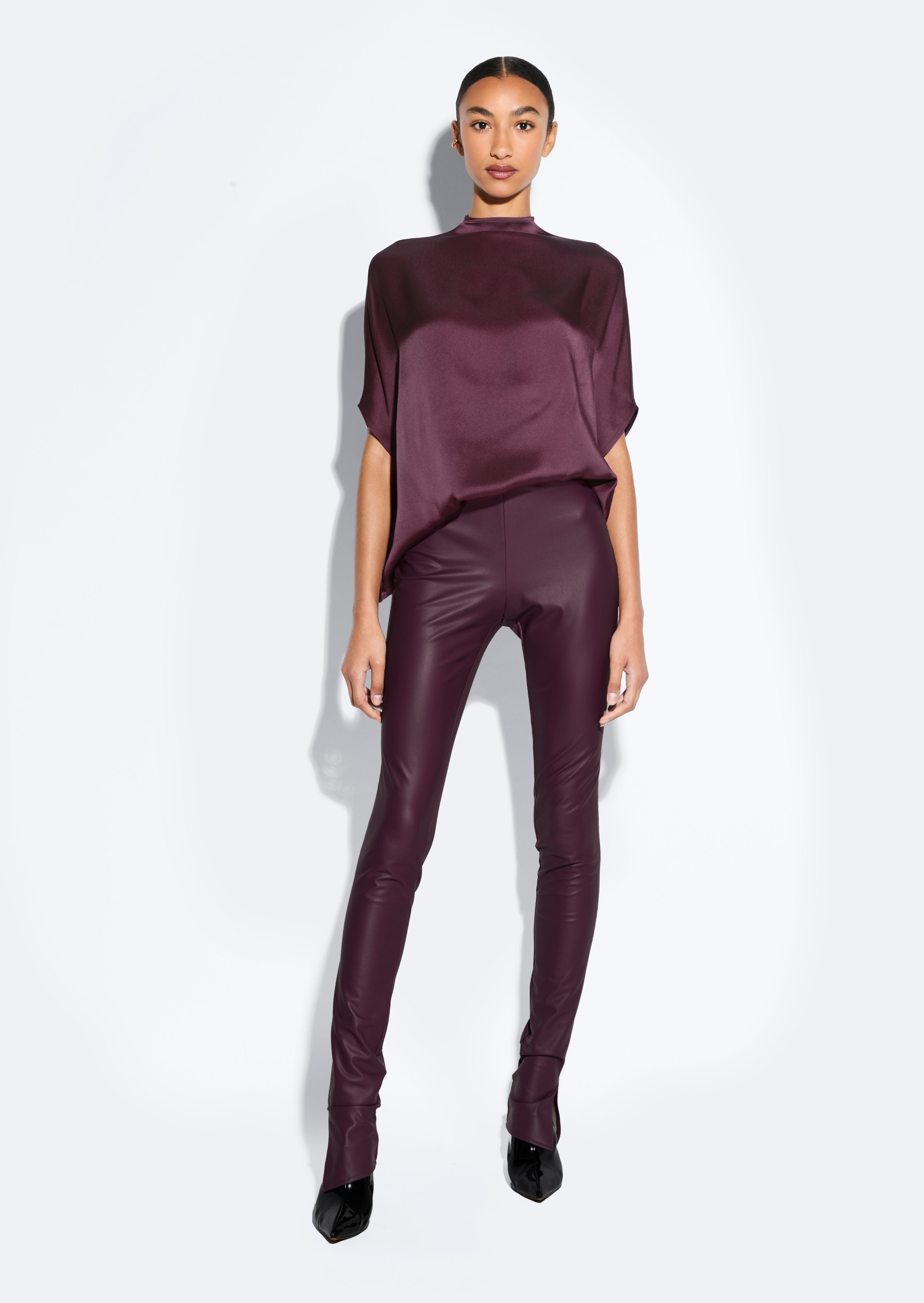 Stretch Faux Leather Split Hem Legging