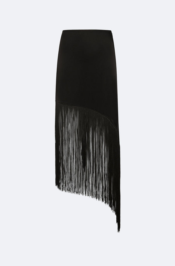 Satin Asymmetric Fringe Skirt - LAPOINTE