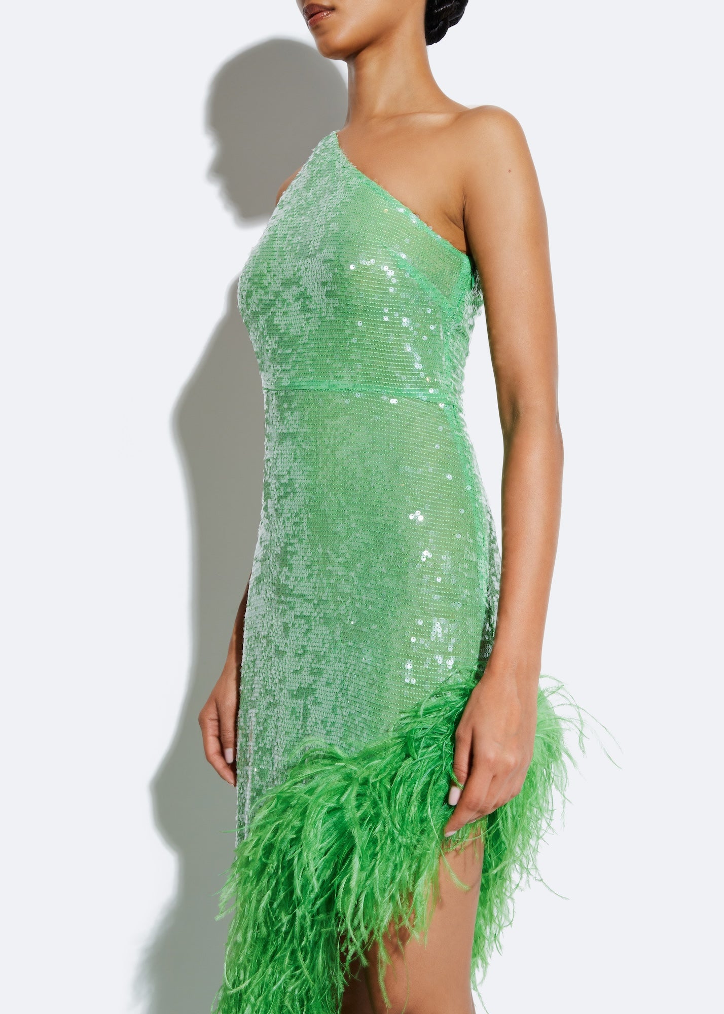 Sequin Sleeveless One Shoulder Dress With Feathers