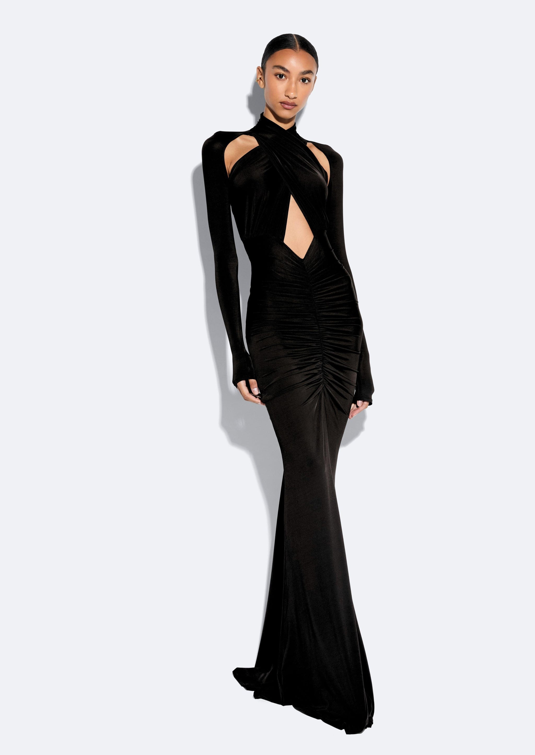 LAPOINTE Jersey Halter Ruched Gown | Black / S LAPOINTE Jersey Halter Ruched Gown | Black / S