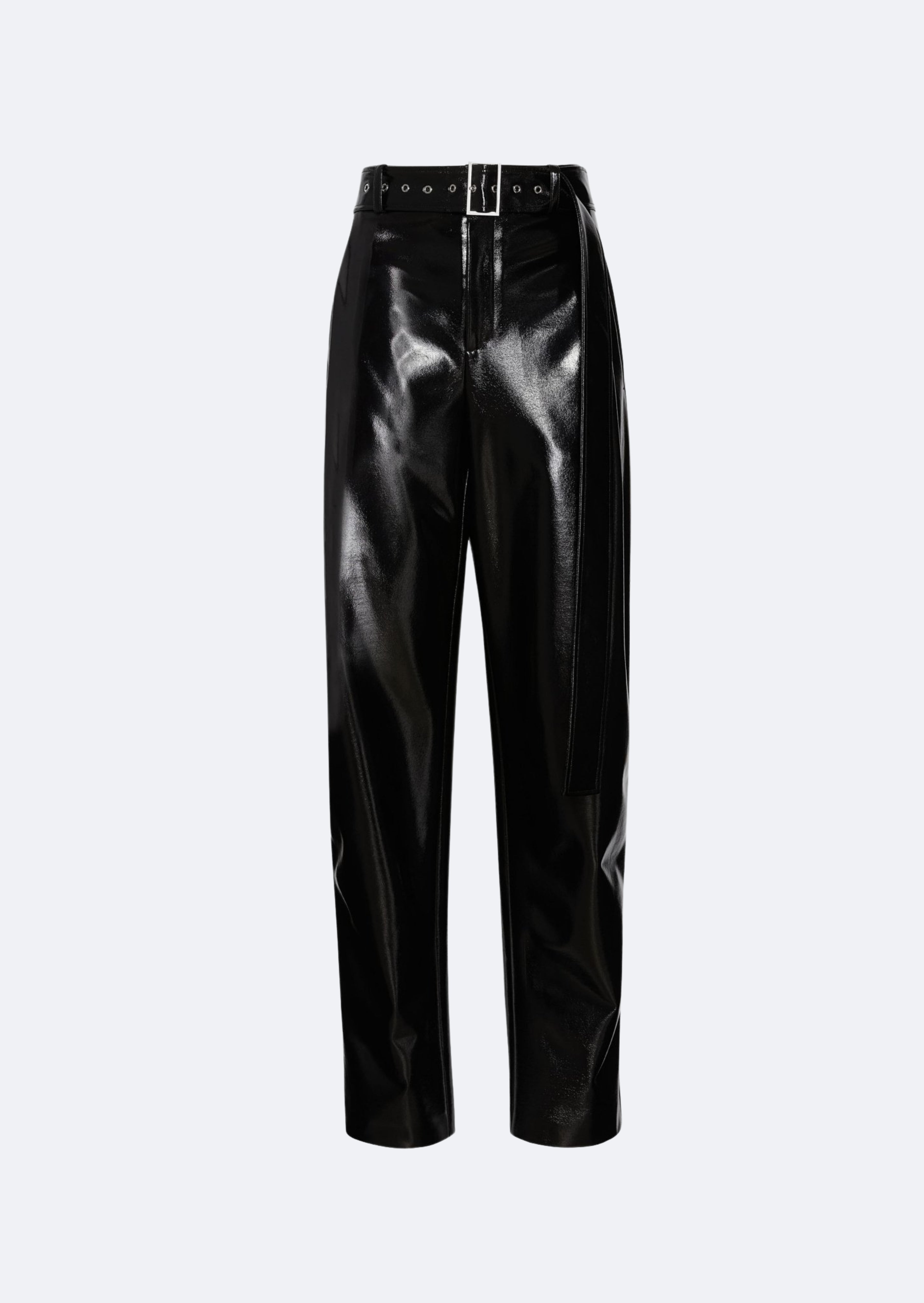 Patent Faux Leather Belted Trouser