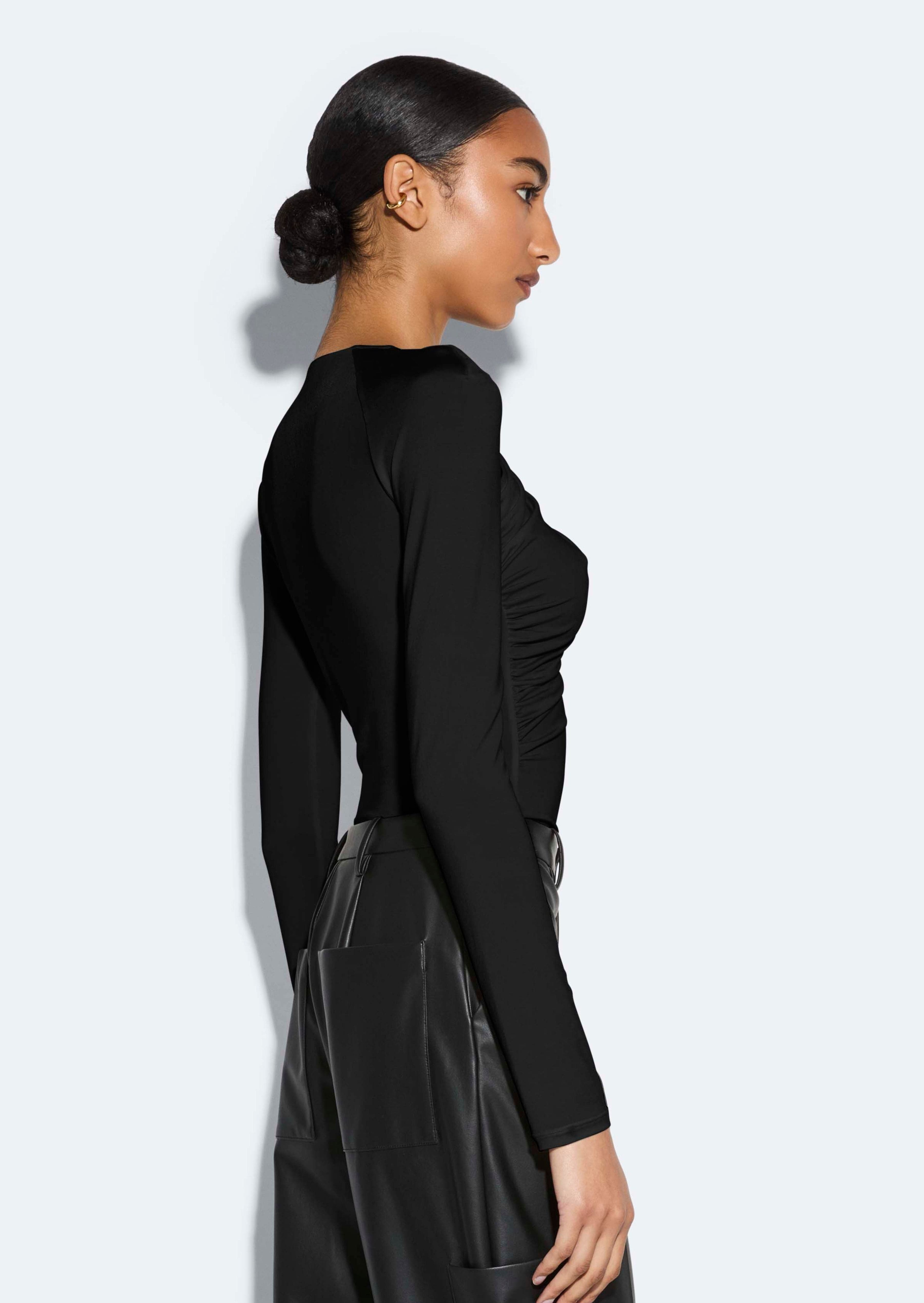 Jersey Asymmetrical Ruched Top in Black Black | LAPOINTE