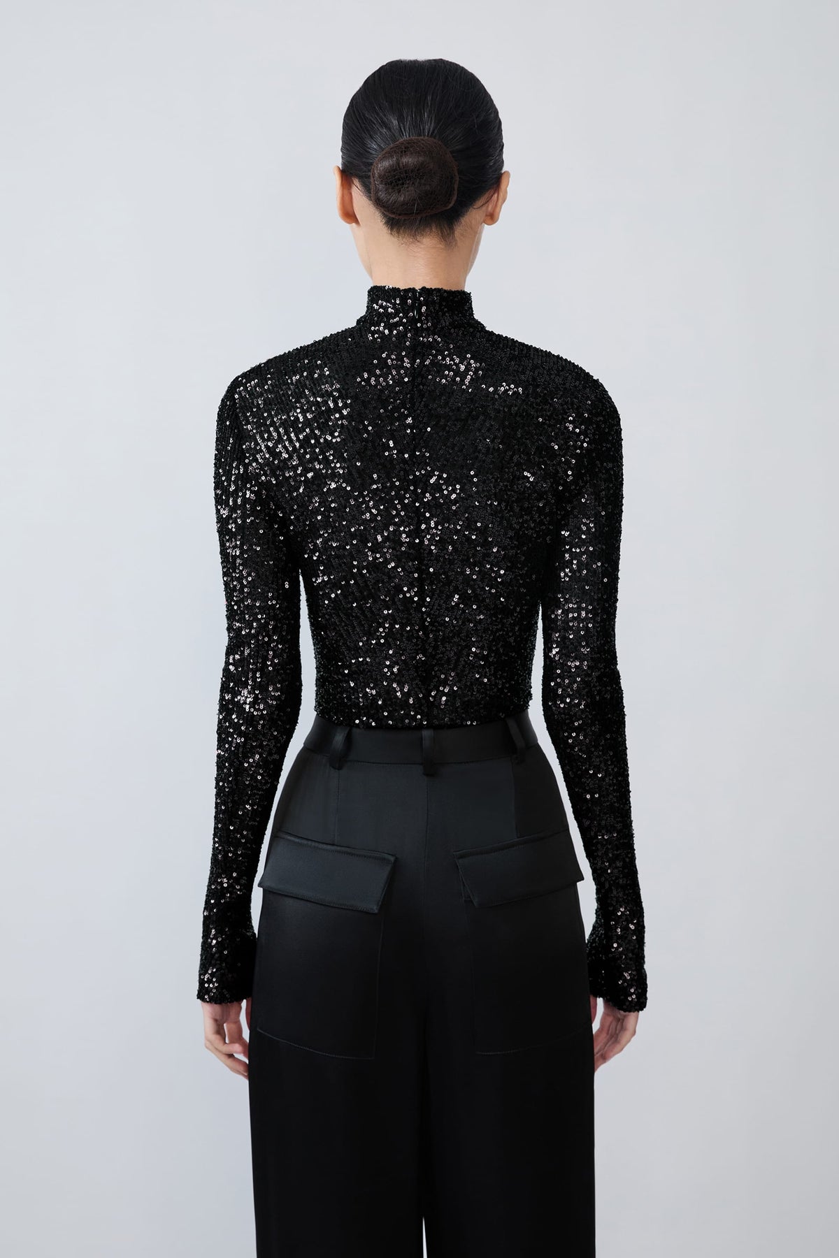 Mini Stretch Sequin Mock Neck Bodysuit