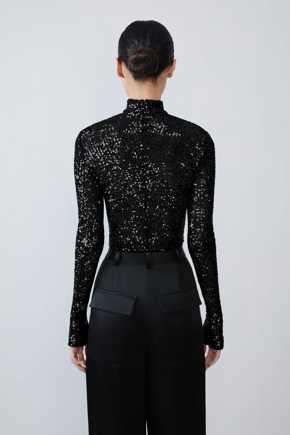 Mini Stretch Sequin Mock Neck Bodysuit