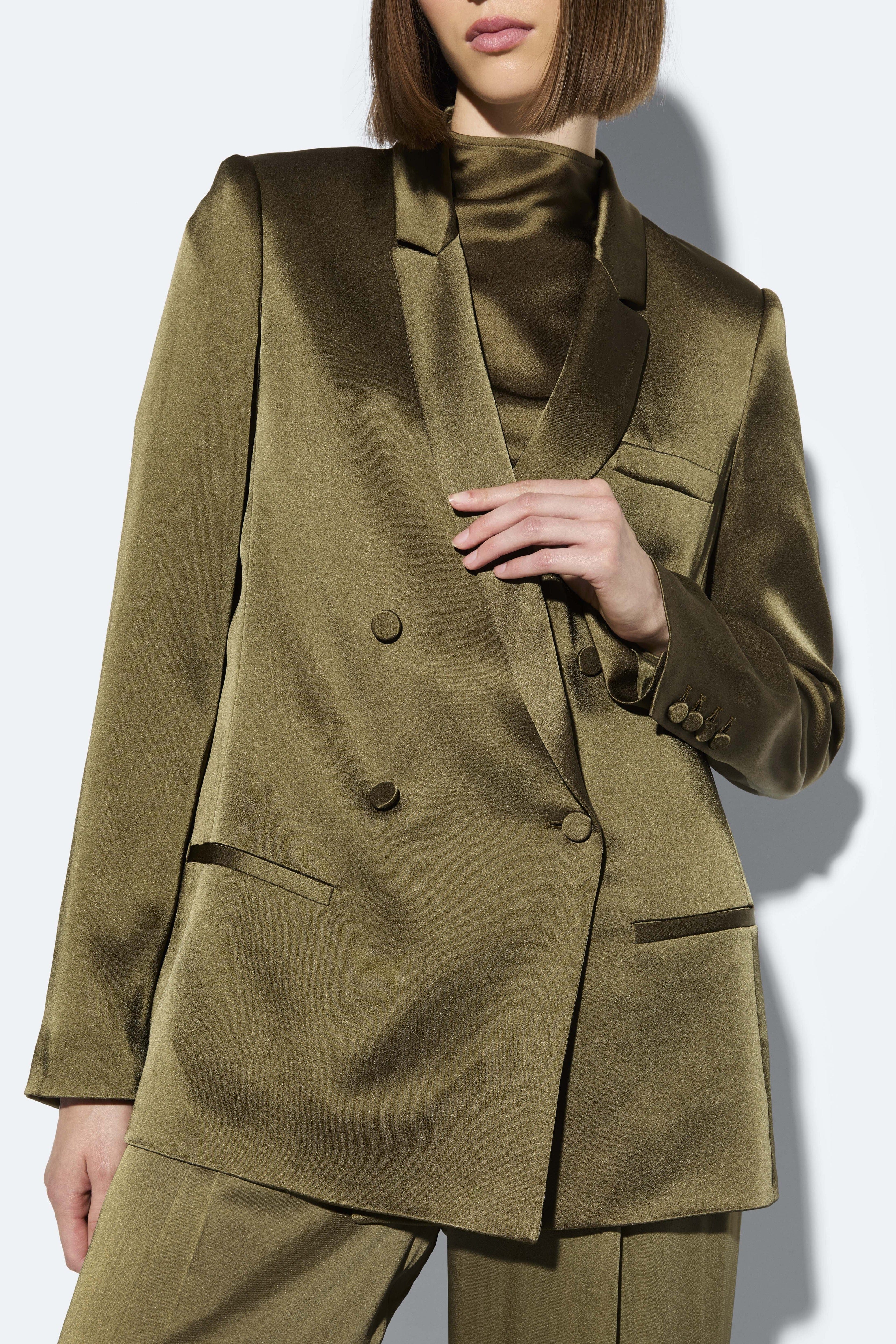 Satin Blazer in Dark olive Green | LAPOINTE