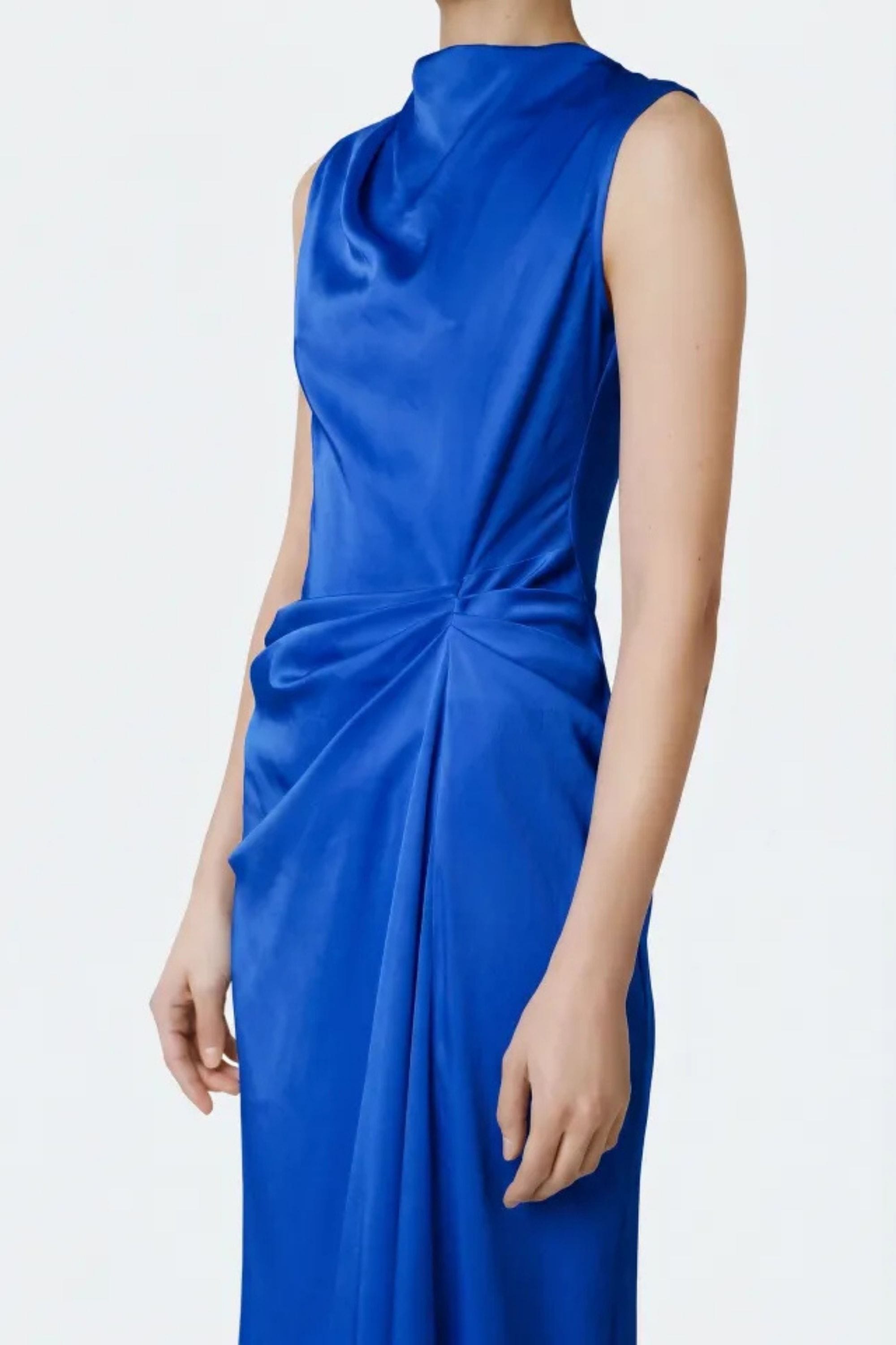 Lightweight Satin Sleeveless Gown With Tucks