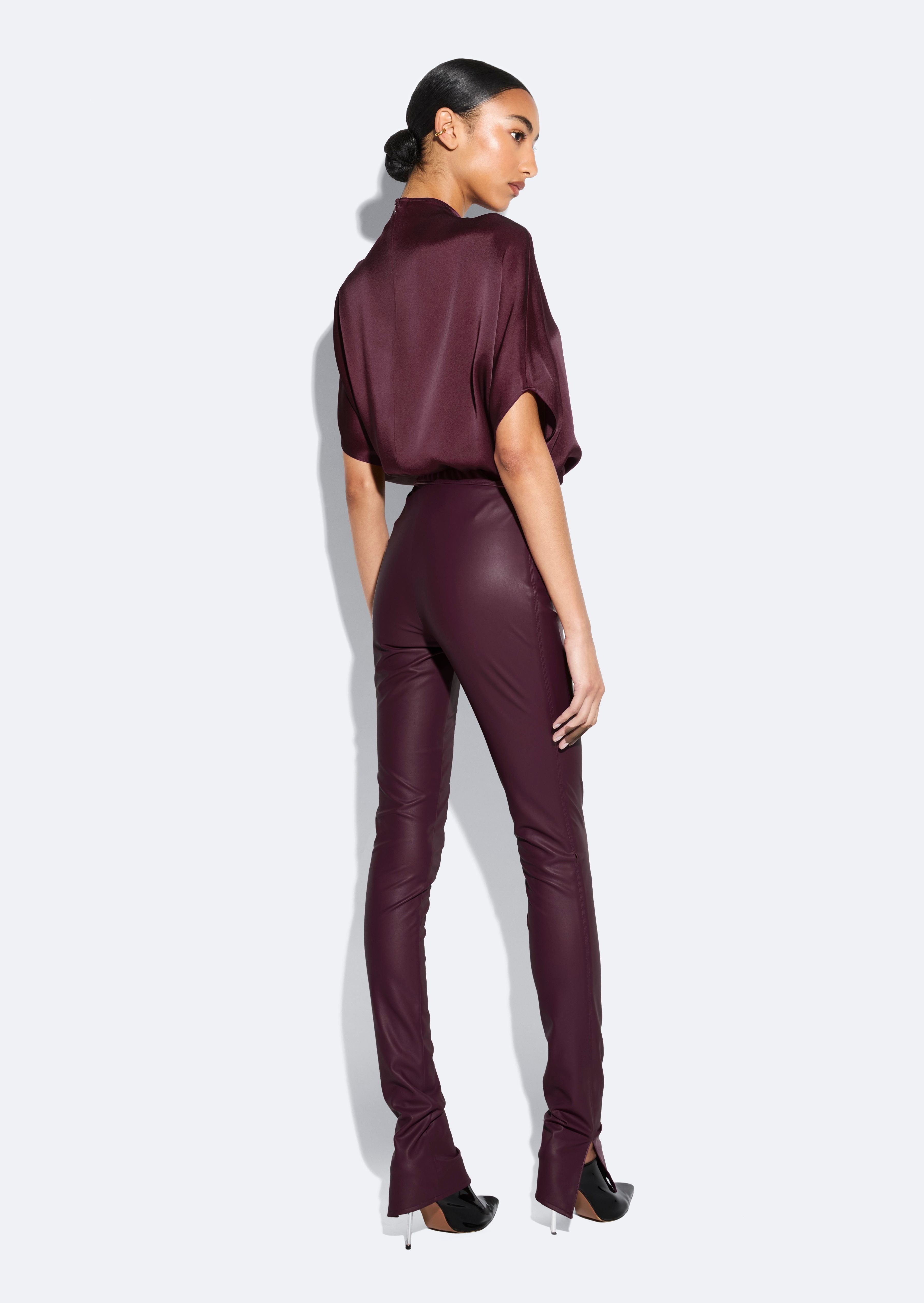 Stretch Faux Leather Split Hem Legging