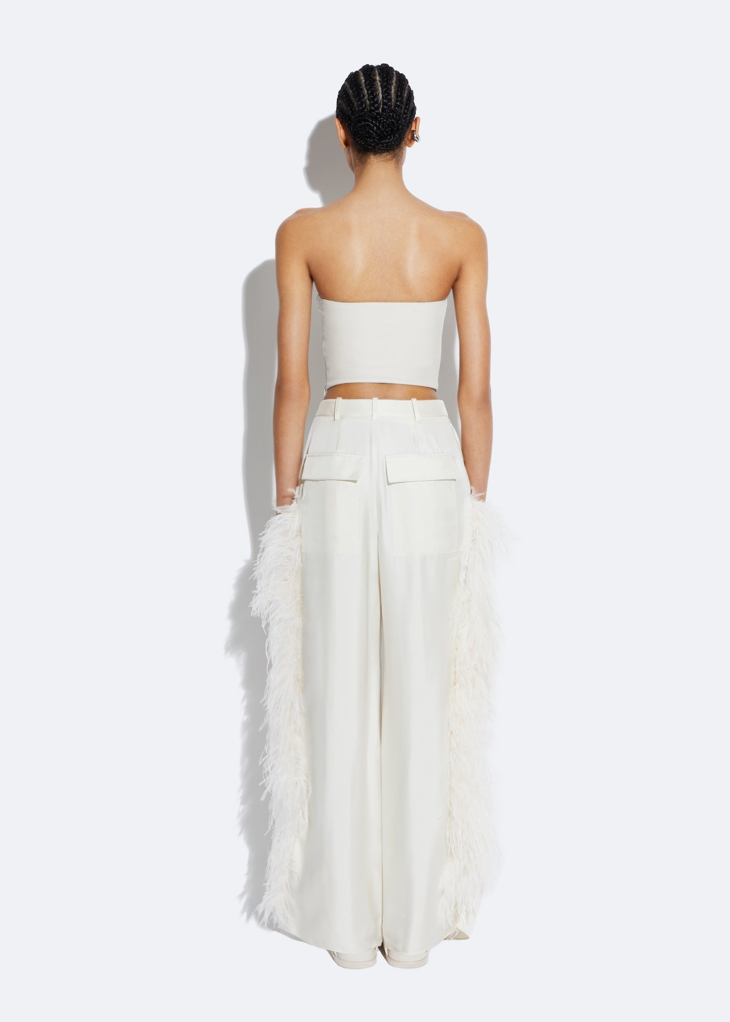 Silky Twill Pleated Pant With Feathers